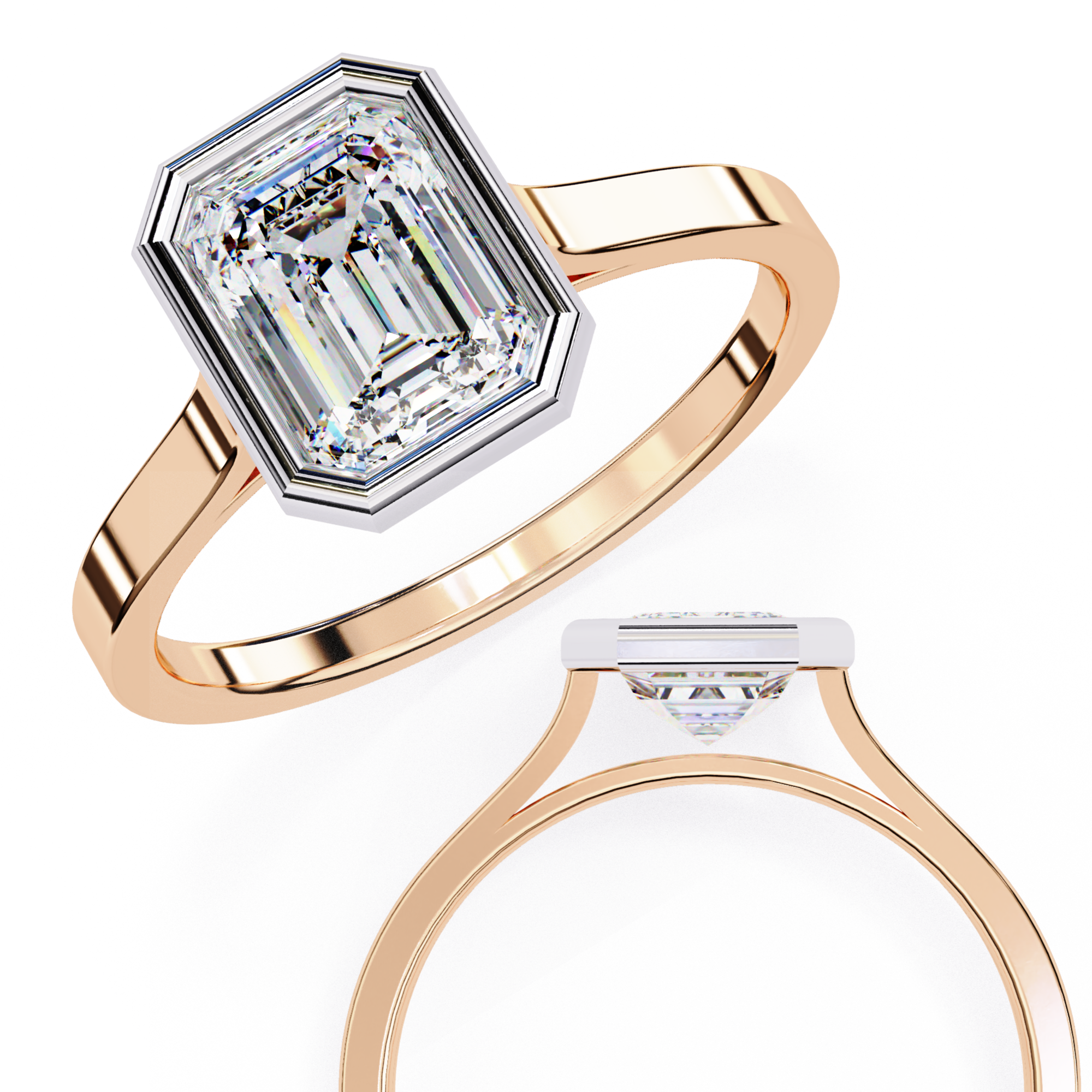 Bezel setting Emerald Cut Lab Grown Diamond Ring