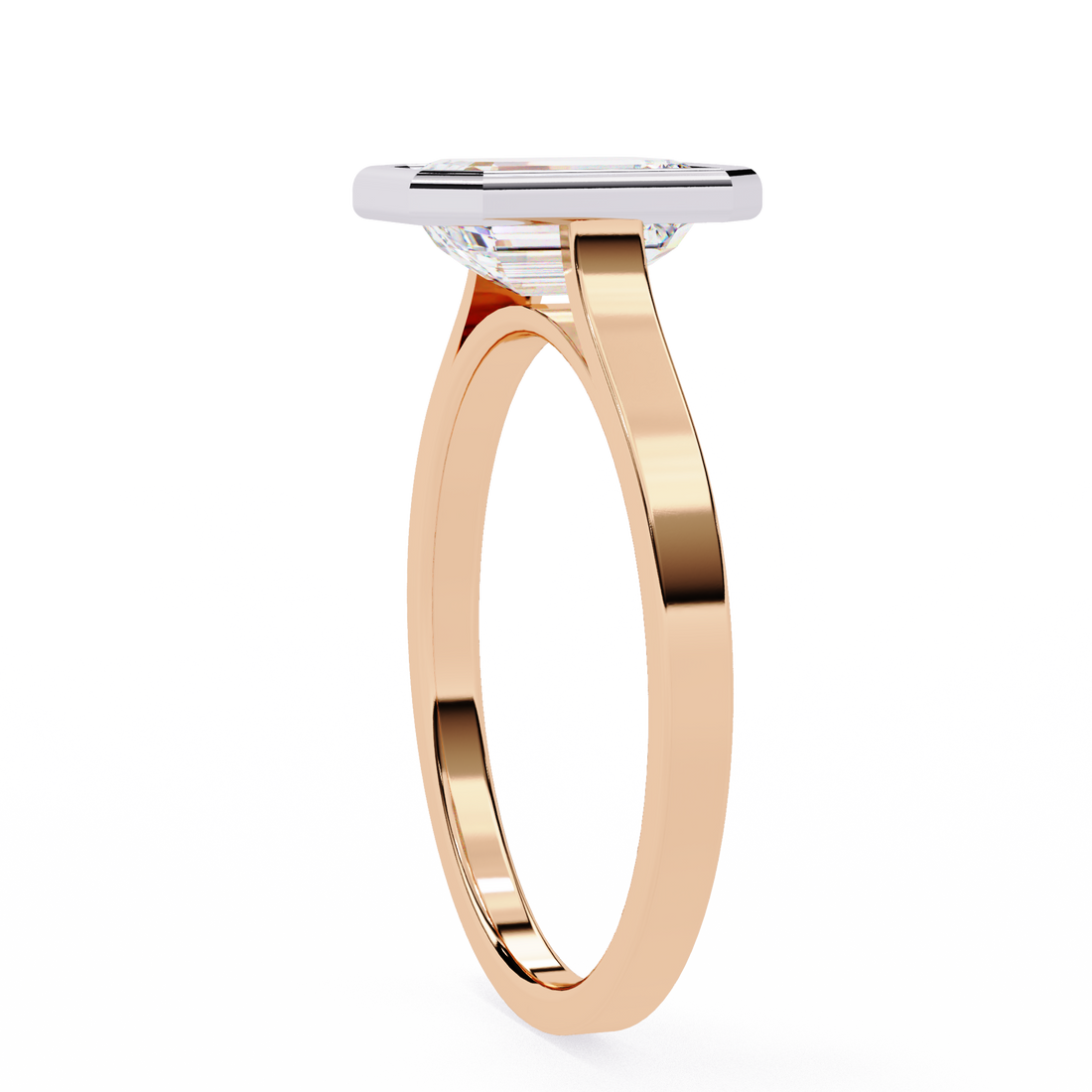 Bezel setting Emerald Cut Lab Grown Diamond Ring