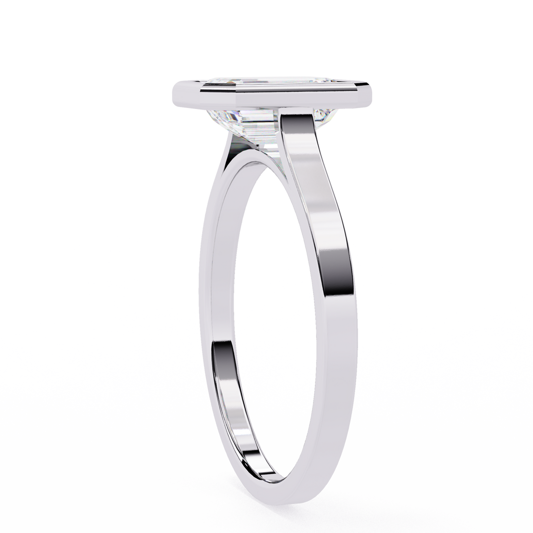 Bezel setting Emerald Cut Lab Grown Diamond Ring