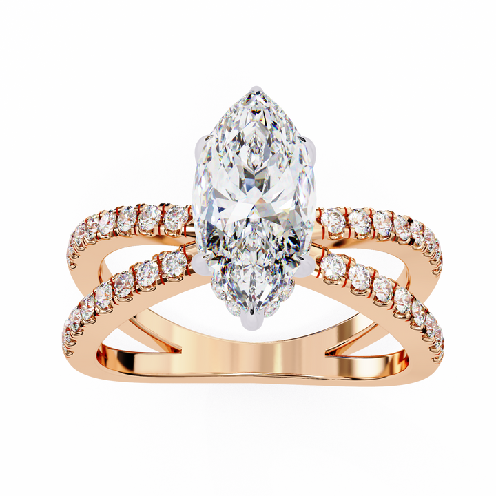 Modern Marquise Solitaire Ring with Diamond Split Shank