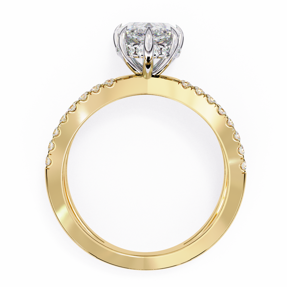 Modern Marquise Solitaire Ring with Diamond Split Shank