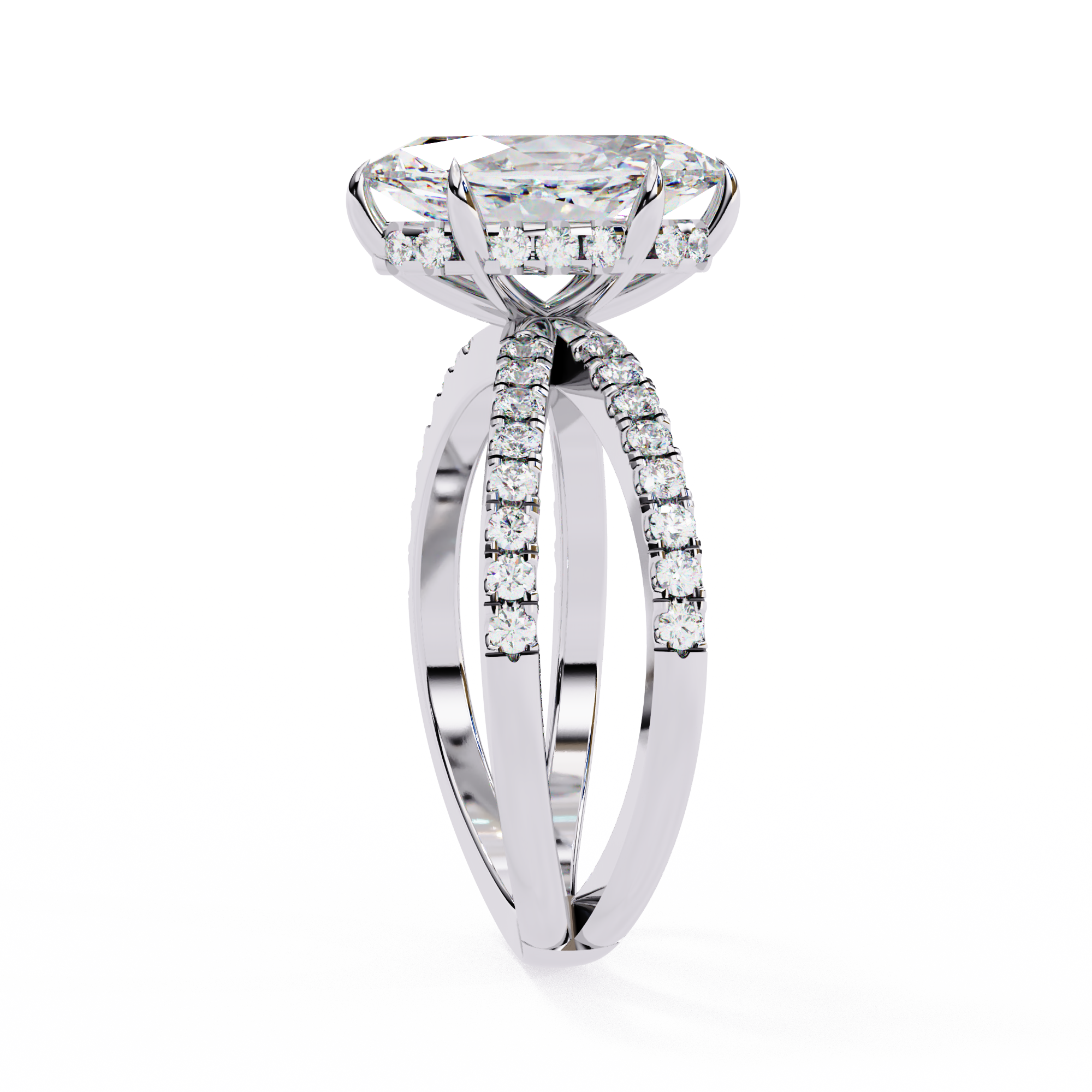 Modern Marquise Solitaire Ring with Diamond Split Shank