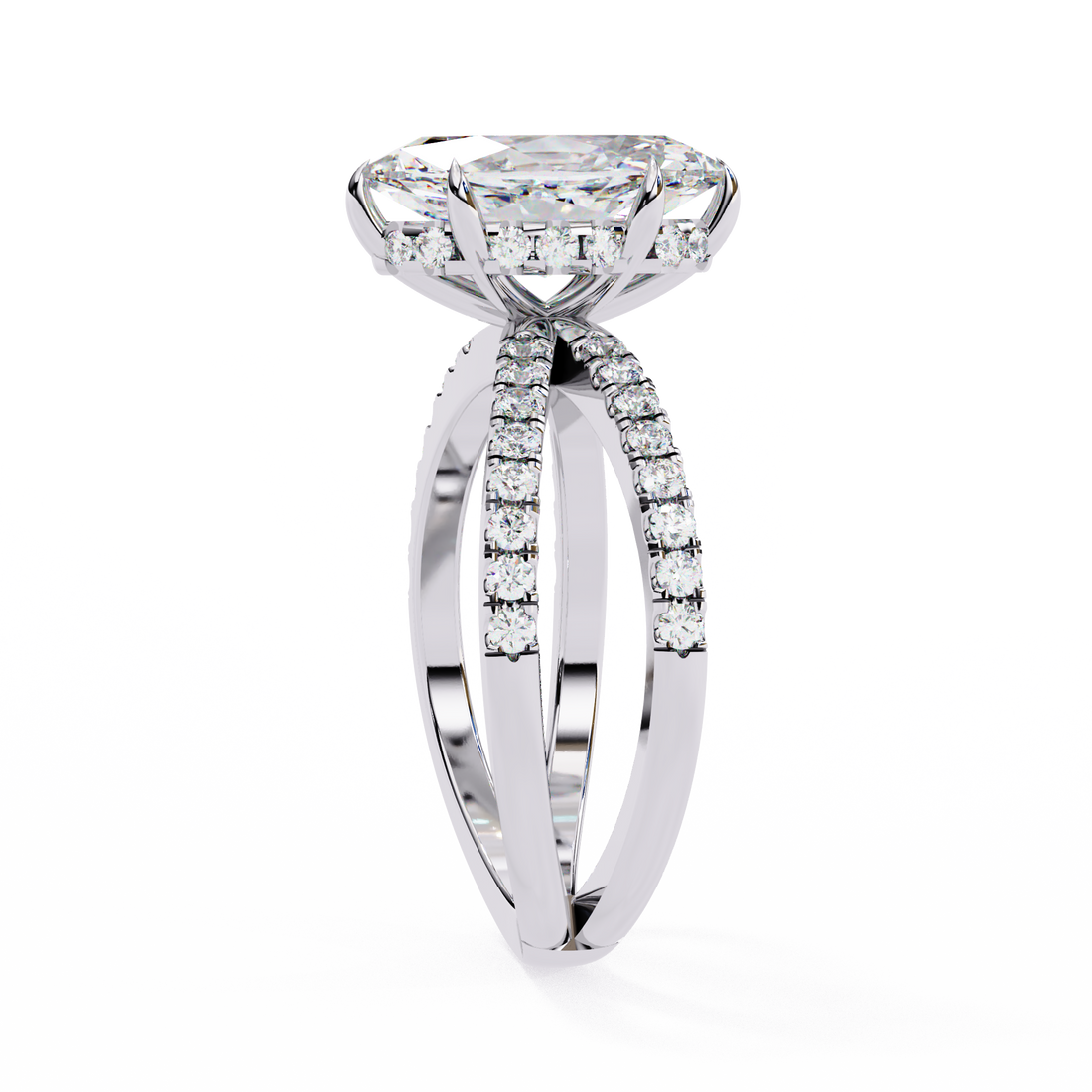 Modern Marquise Solitaire Ring with Diamond Split Shank