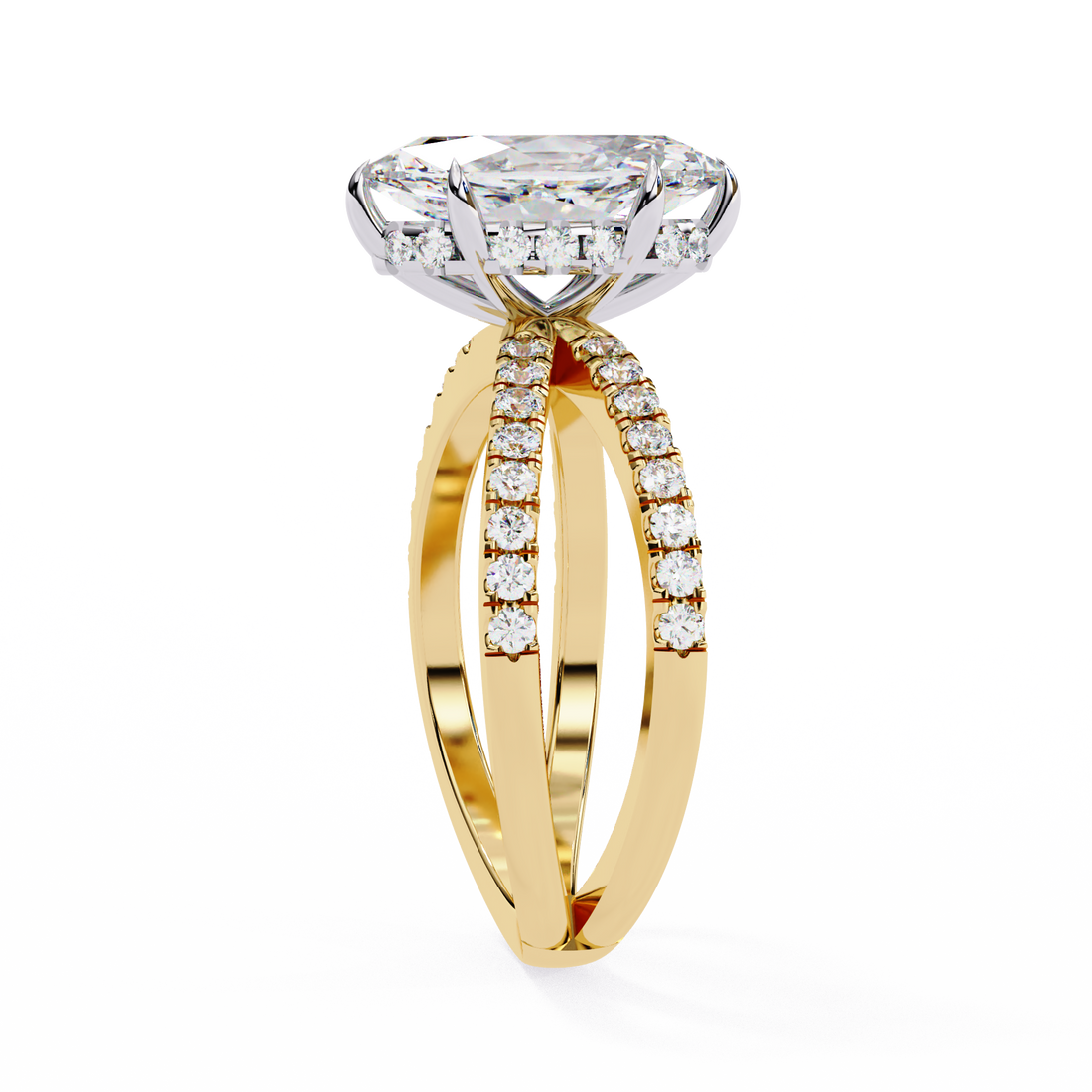 Modern Marquise Solitaire Ring with Diamond Split Shank