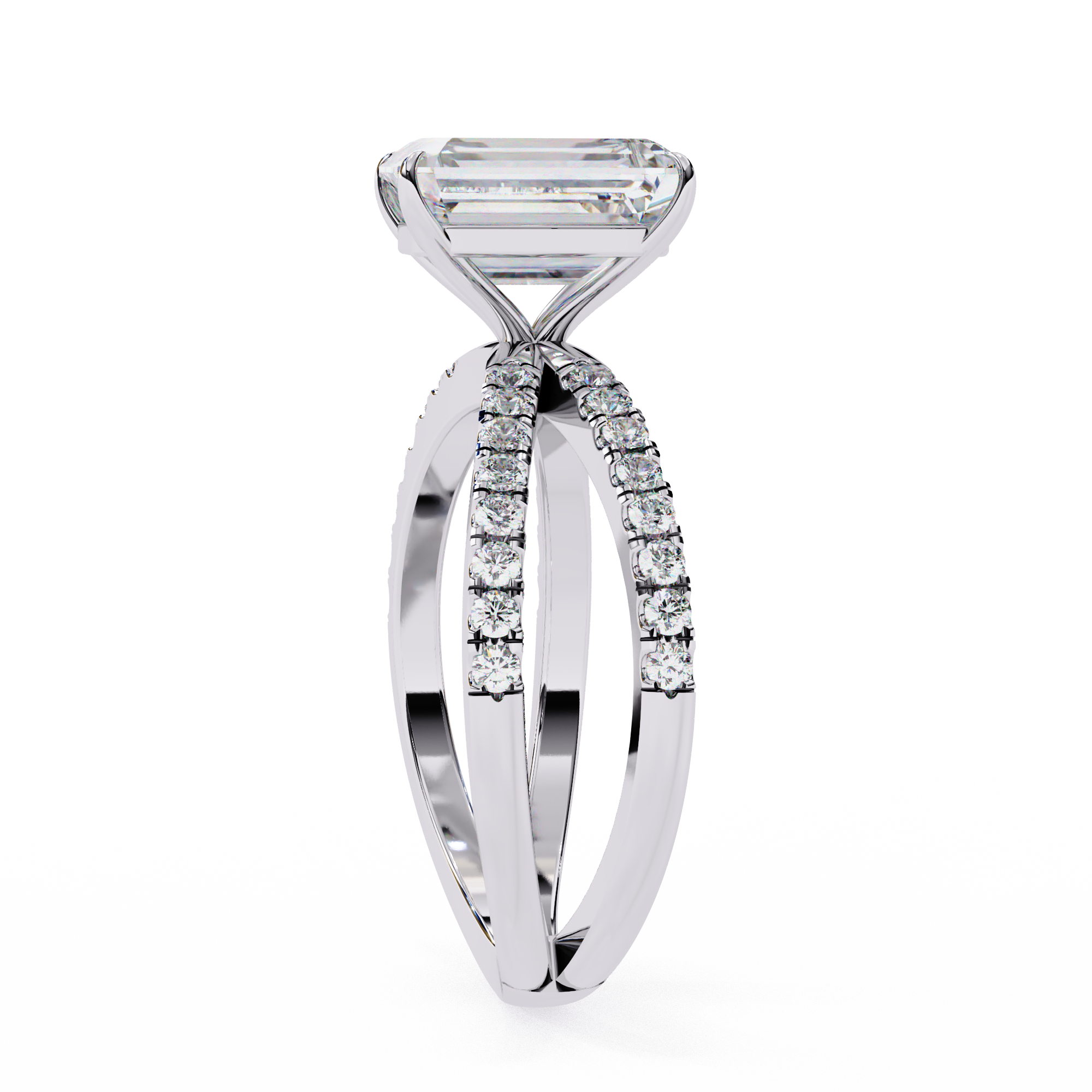 Emerald Cut Solitaire Diamond Ring with Split Shank