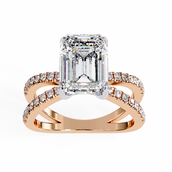 Emerald Cut Solitaire Diamond Ring with Split Shank