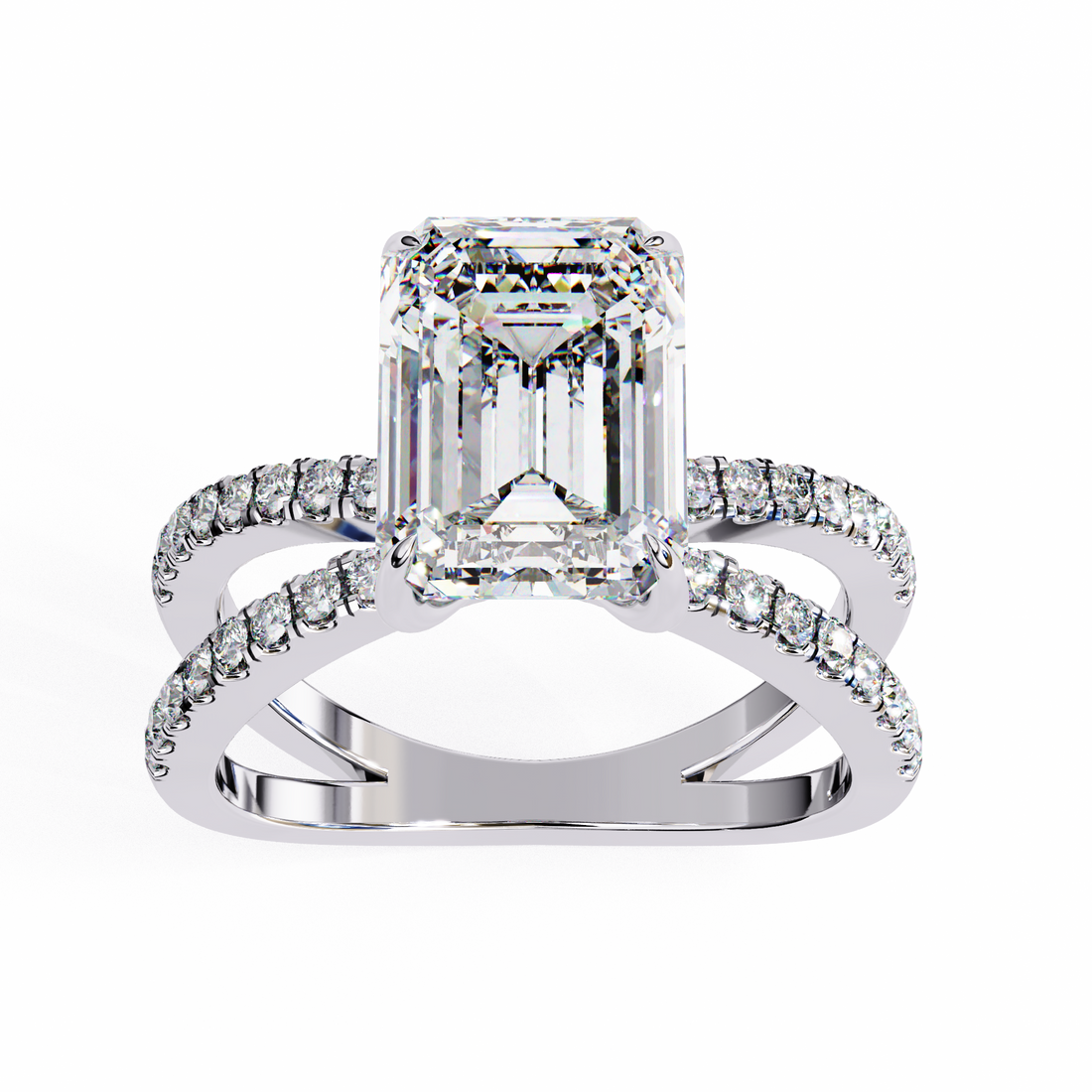 Emerald Cut Solitaire Diamond Ring with Split Shank