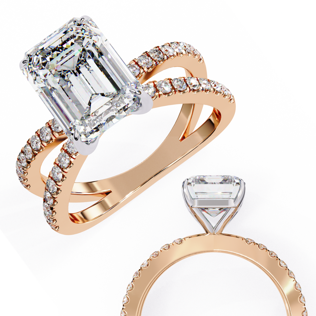 Emerald Cut Solitaire Diamond Ring with Split Shank