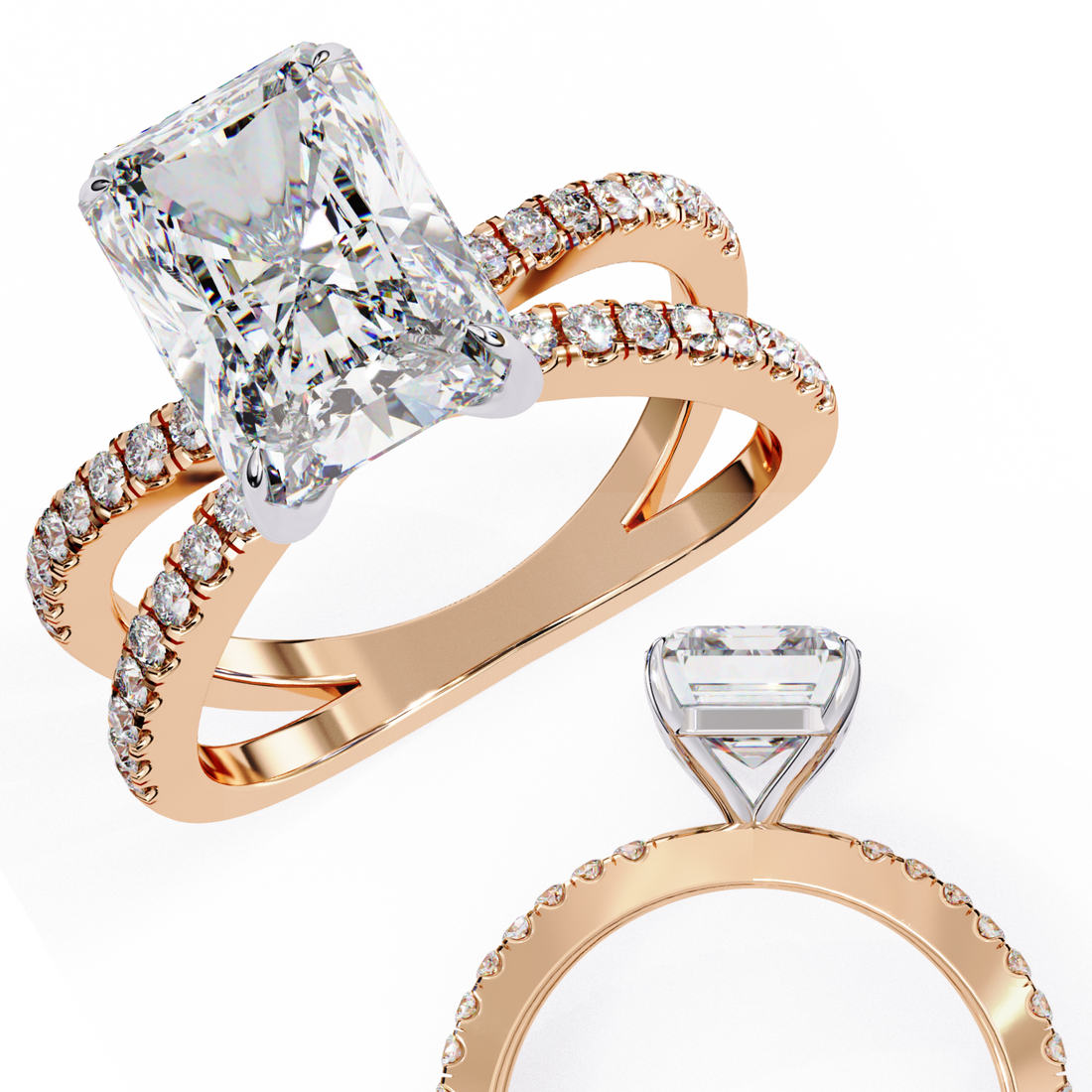 Split Band Radiant Solitaire Diamond Ring