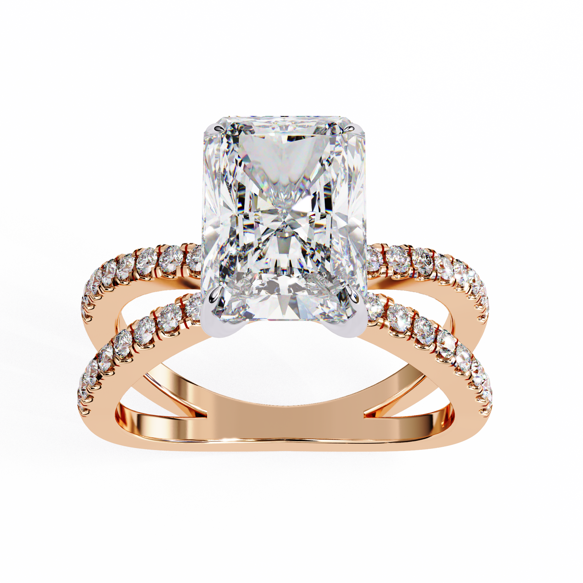 Split  Radiant Solitaire Diamond Ring