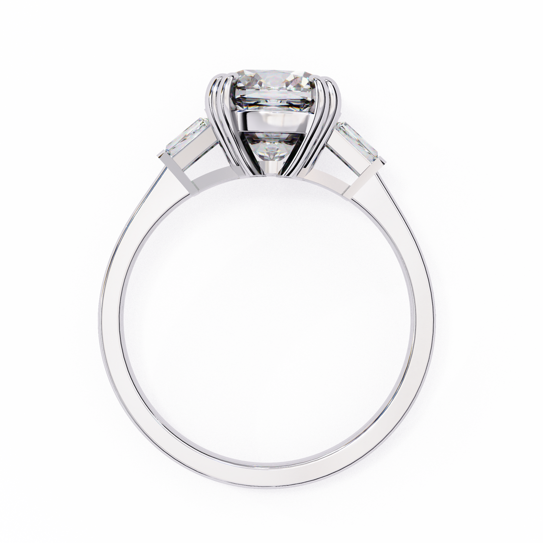Round Cut Lab Grown Diamond  Ring with Tapered Baguette