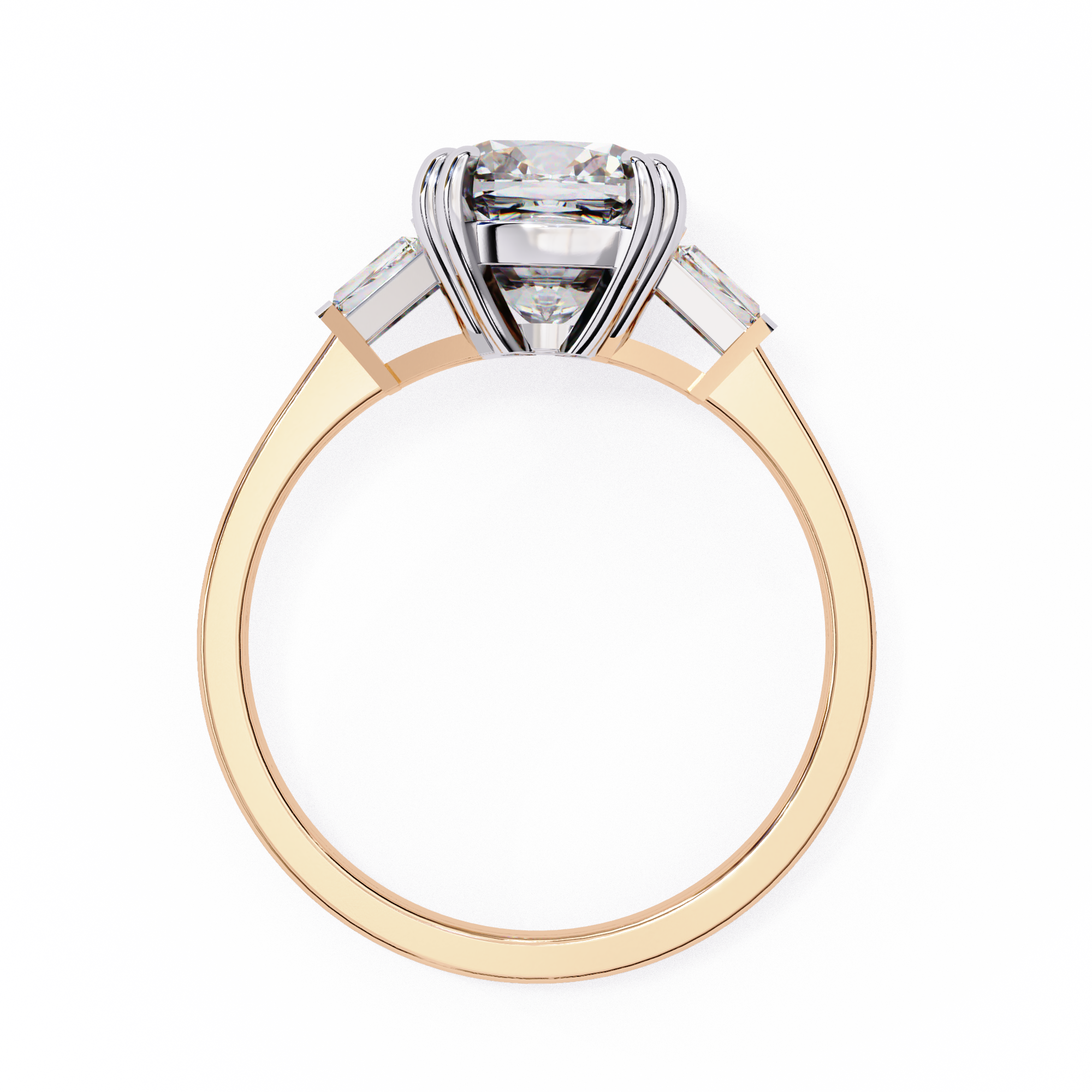 Round Cut Lab Grown Diamond  Ring with Tapered Baguette