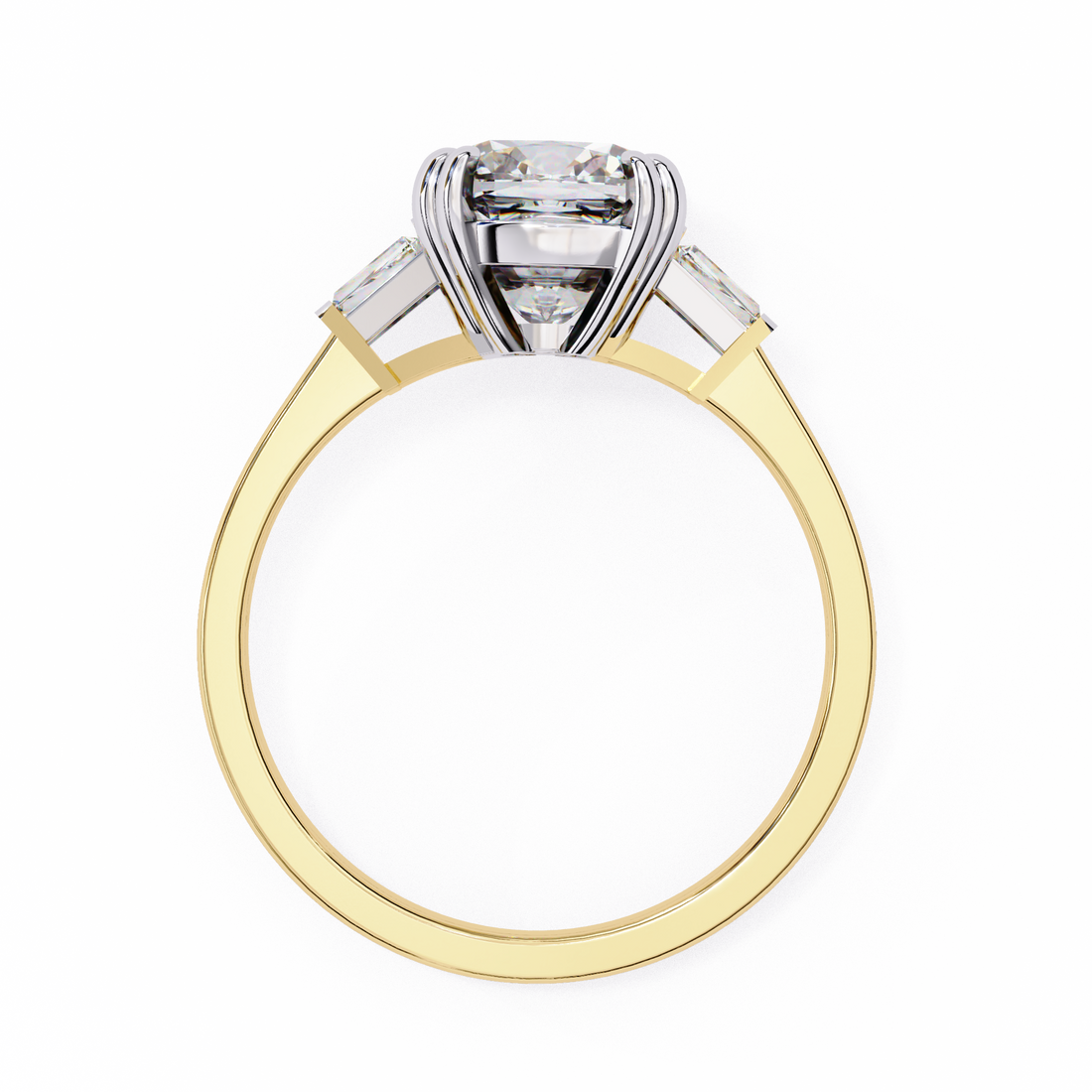 Round Cut Lab Grown Diamond  Ring with Tapered Baguette