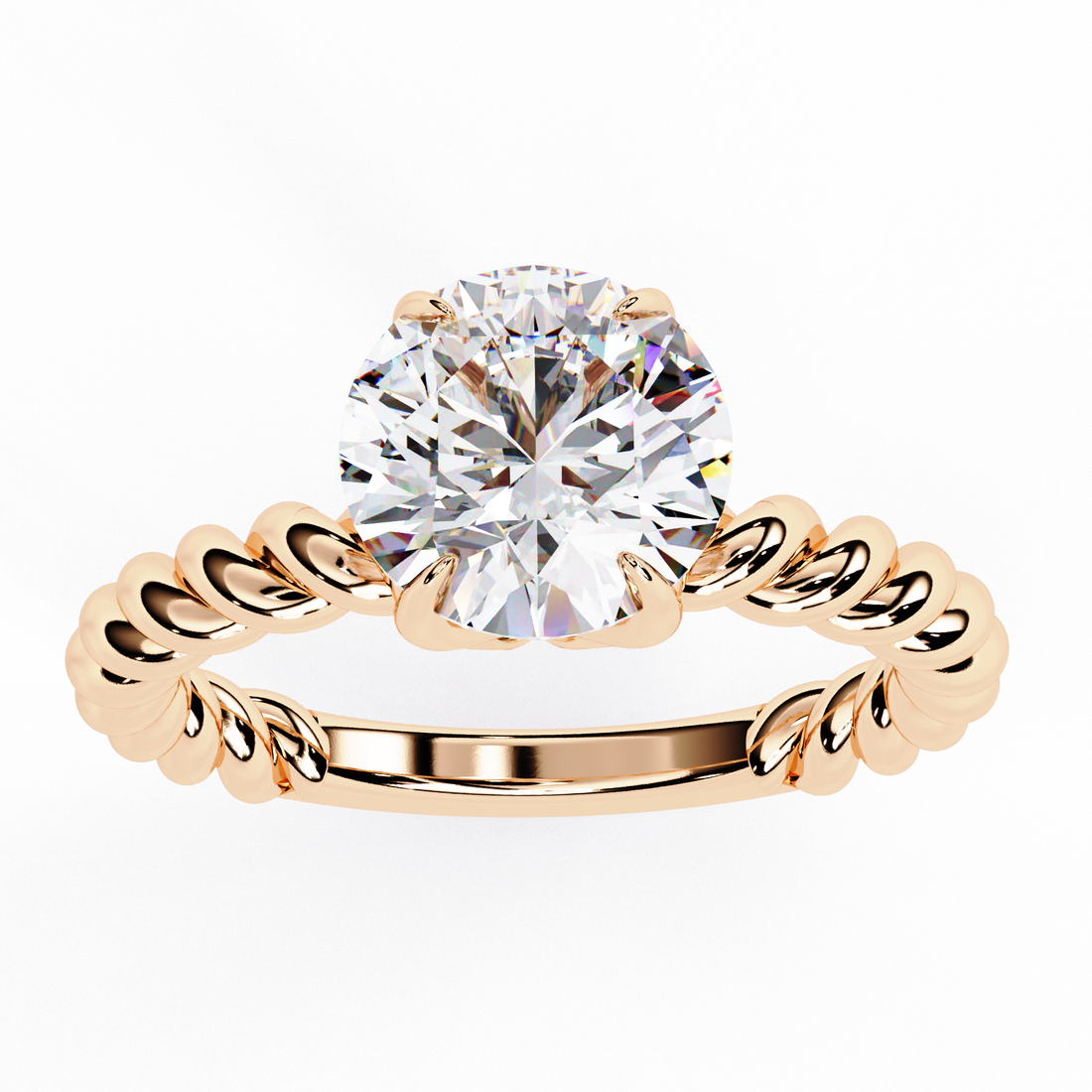Twisted Rope Band Solitaire Diamond Ring