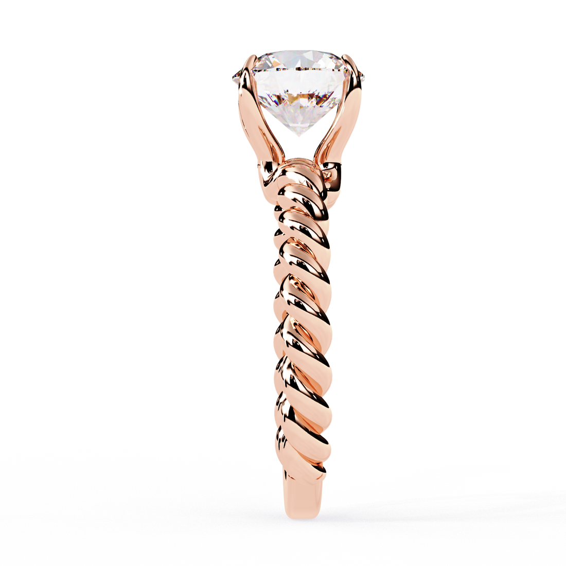 Twisted Rope Band Solitaire Diamond Ring