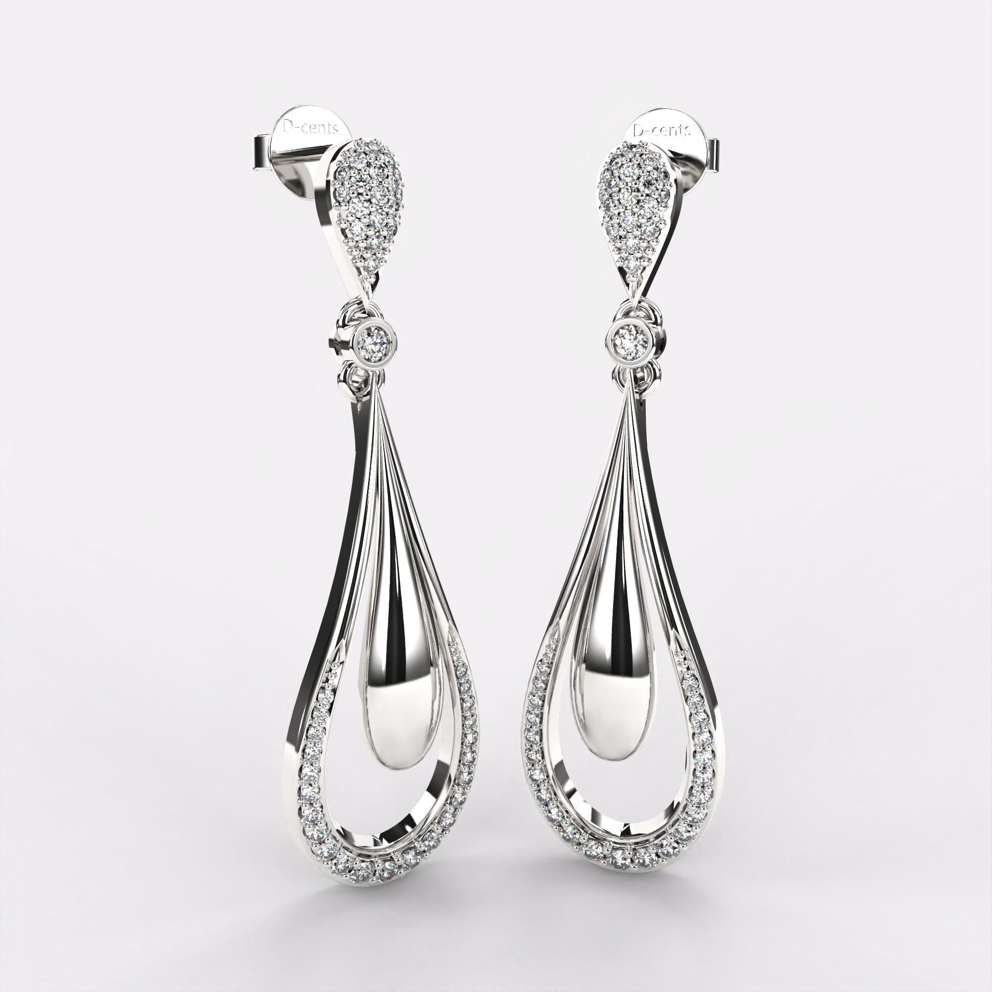 Elongated Pear Drop Diamond Earrings in 925 Silver