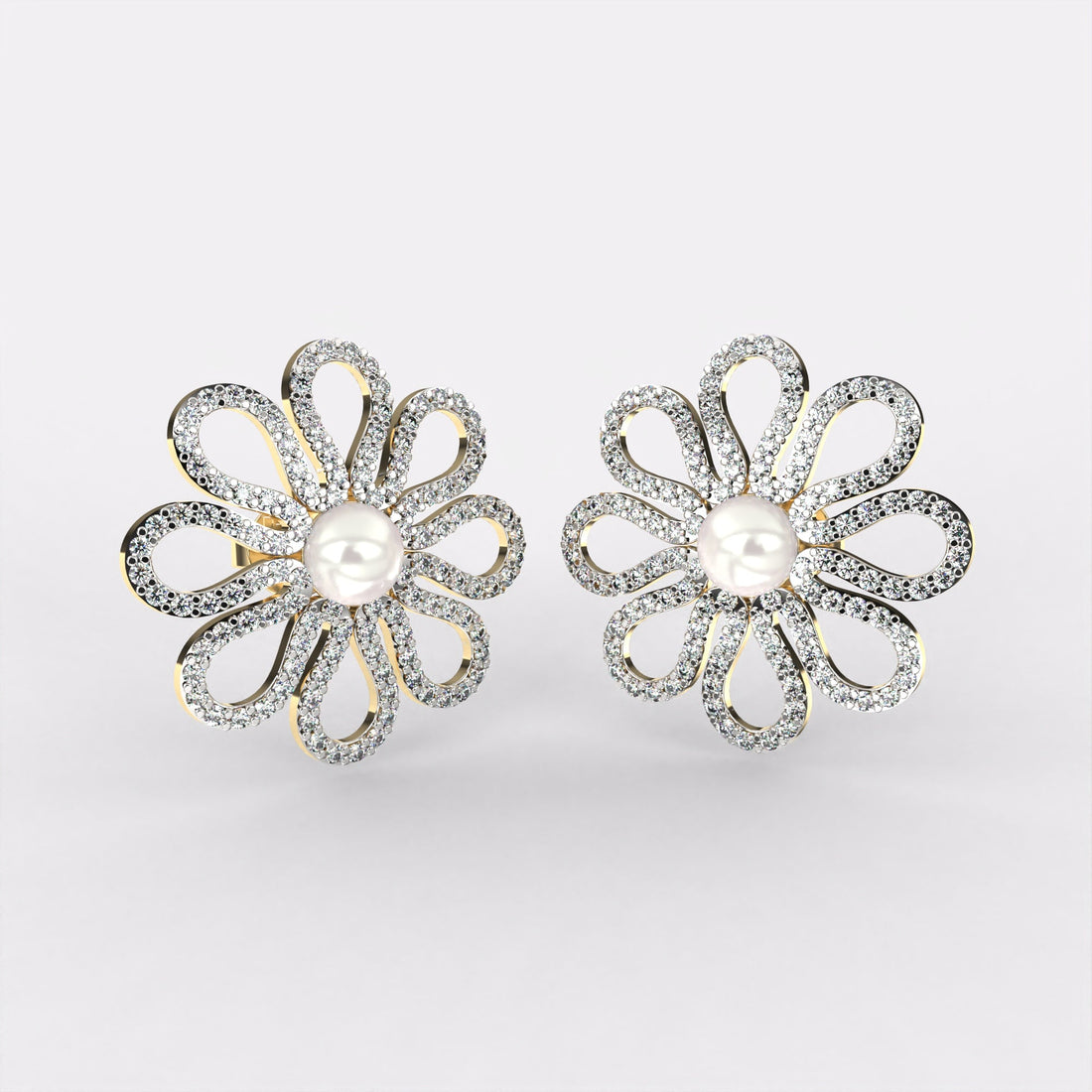 Glittering Petals Diamond Stud Earrings