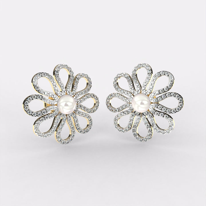 Glittering Petals Diamond Stud Earrings