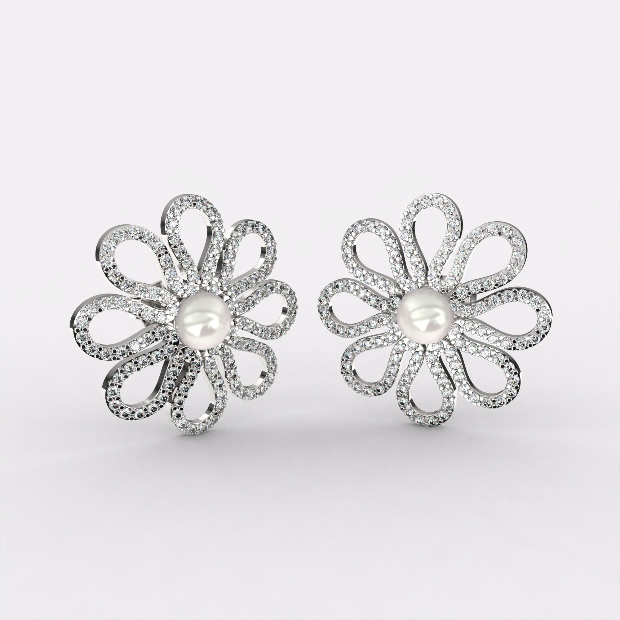 Glittering Petals Diamond Stud Earrings In 925 Silver