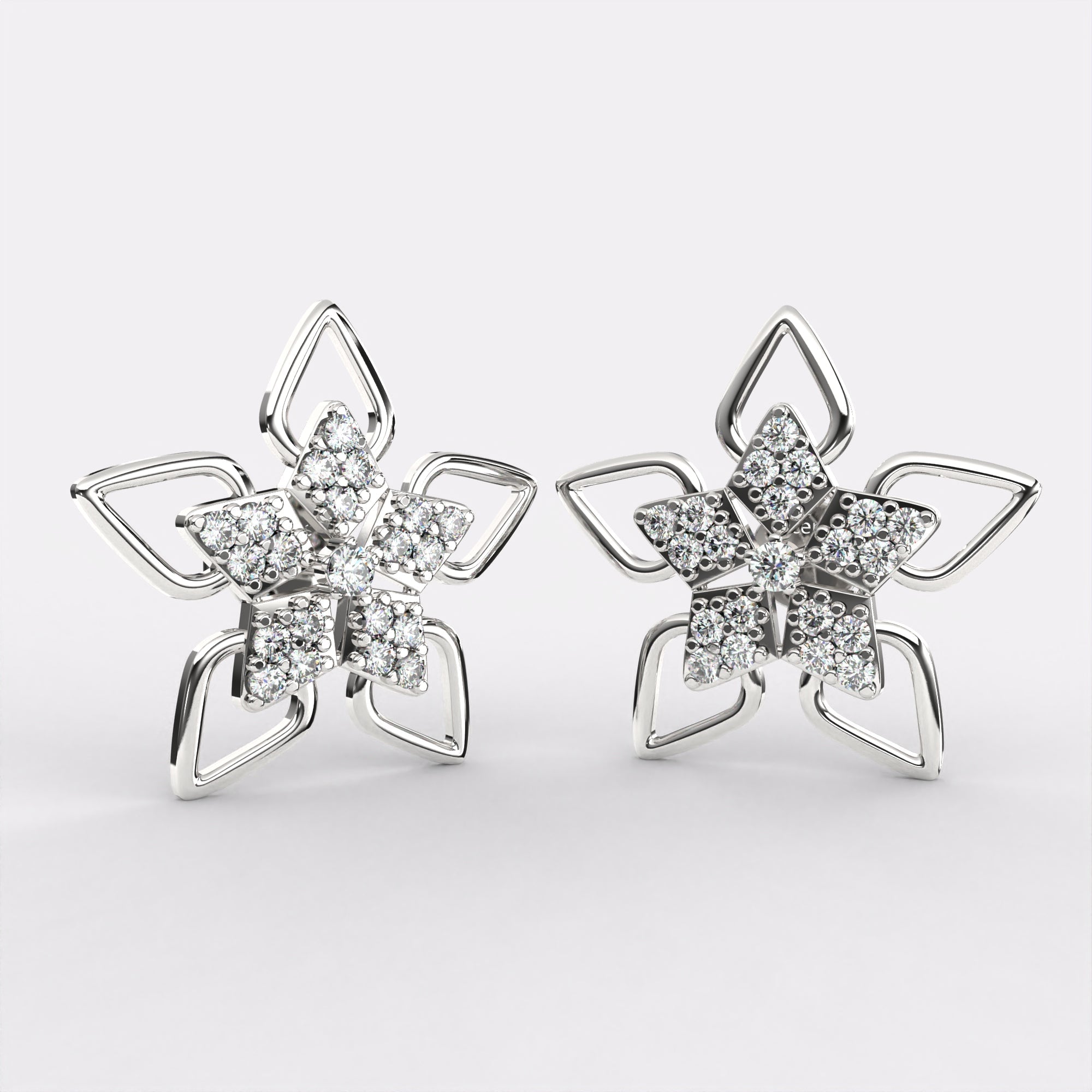 Flora Charms Diamond Stud Earrings In 925 Silver