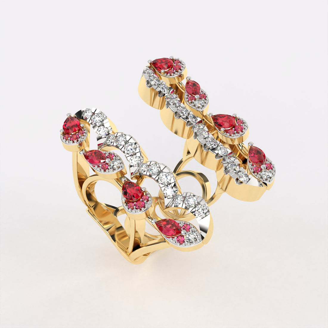 Red Drop Floret Diamond Ring