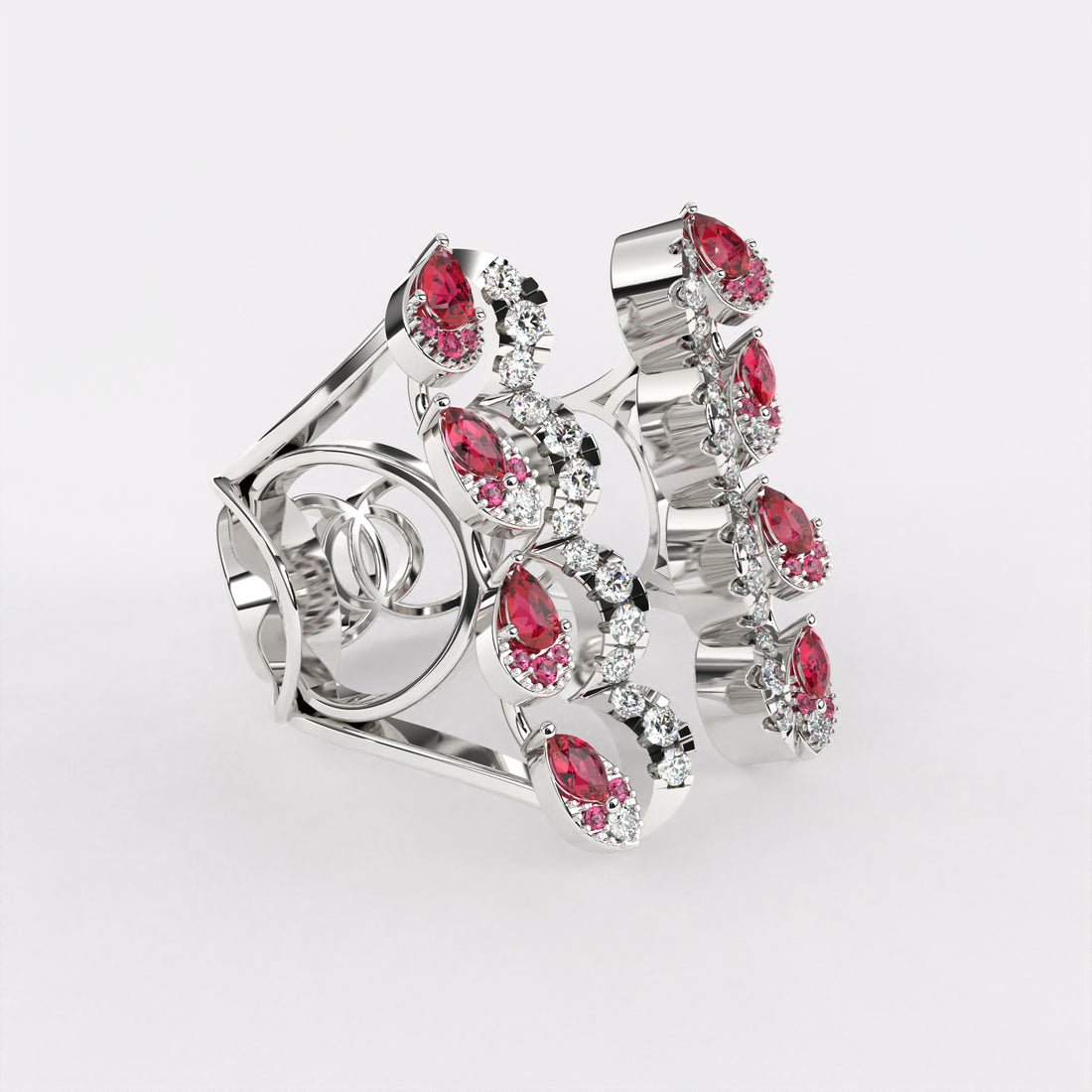 Red Drop Floret Diamond Ring