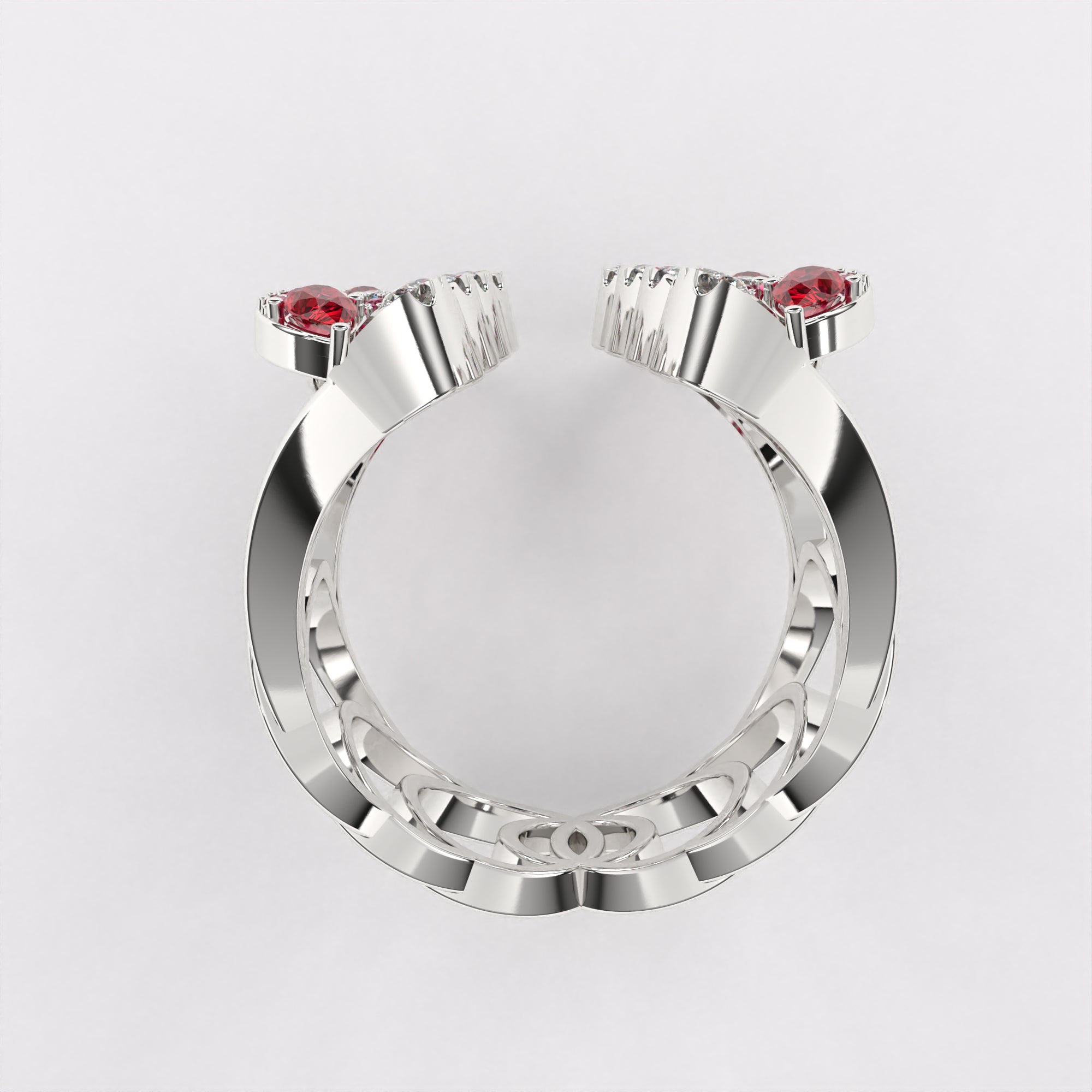 Red Drop Floret Diamond Ring in 925 Silver