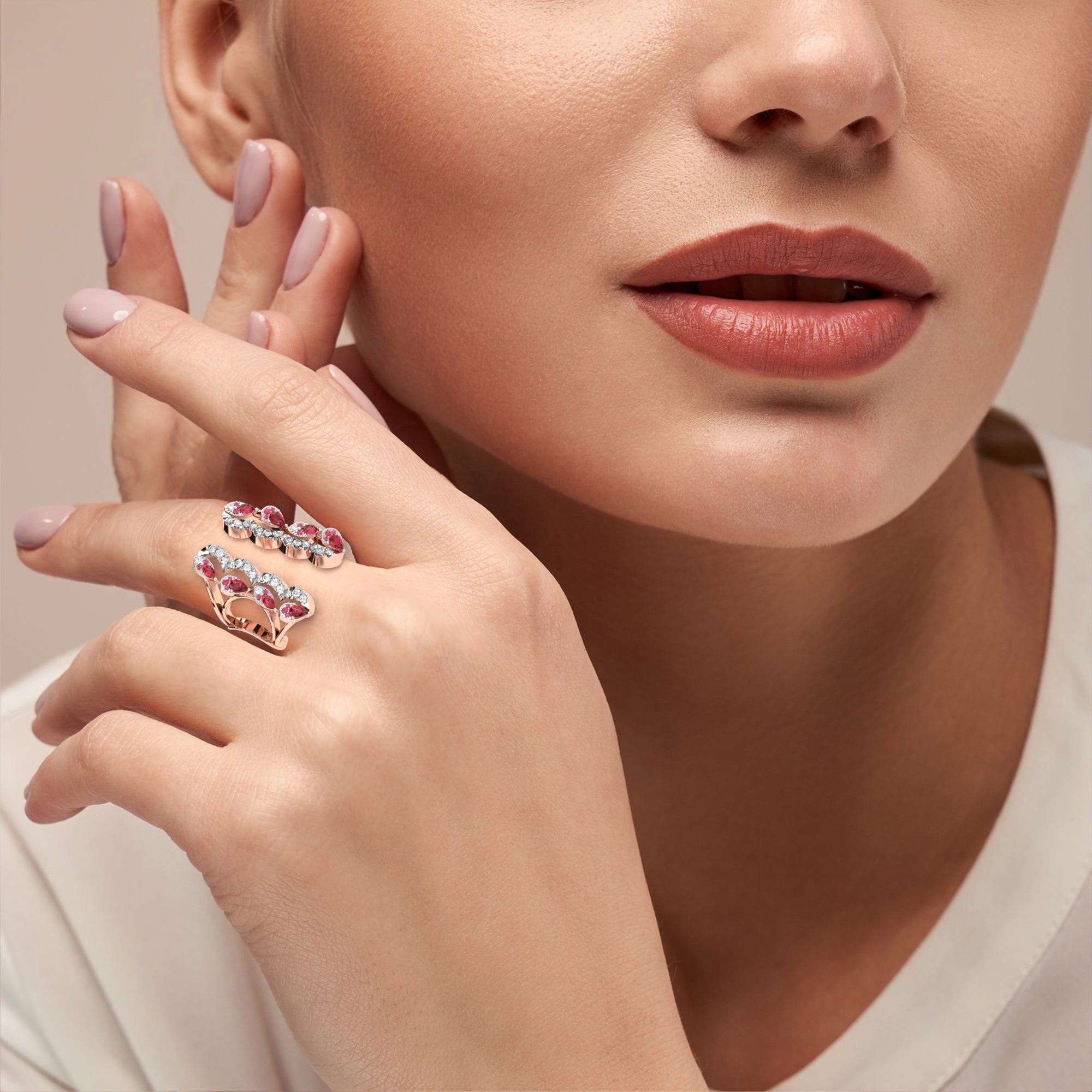 Red Drop Floret Diamond Ring