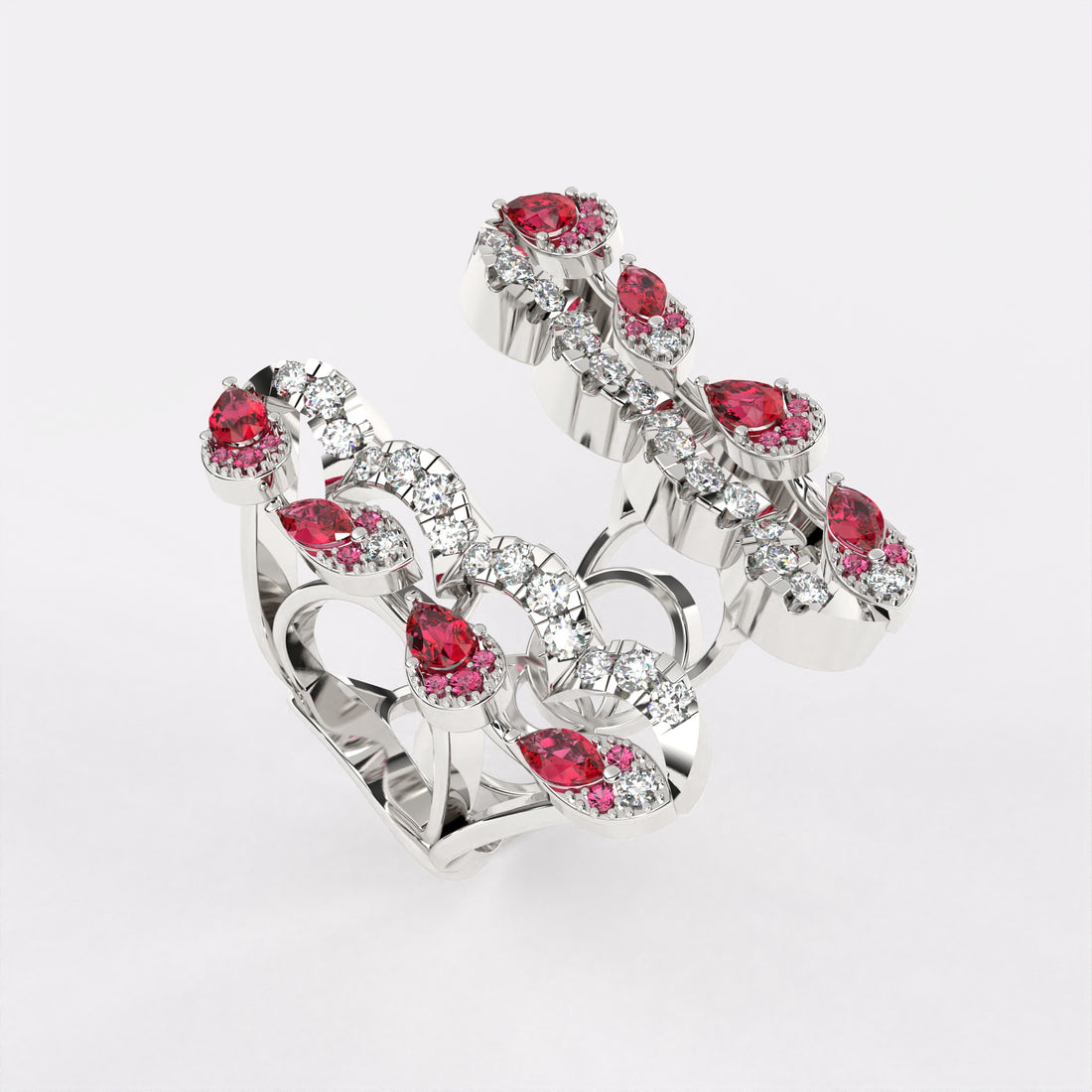 Red Drop Floret Diamond Ring