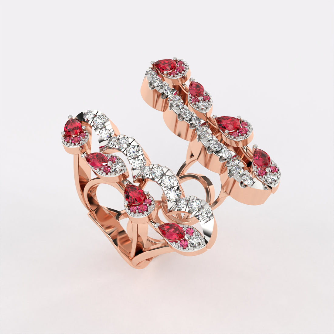 Red Drop Floret Diamond Ring