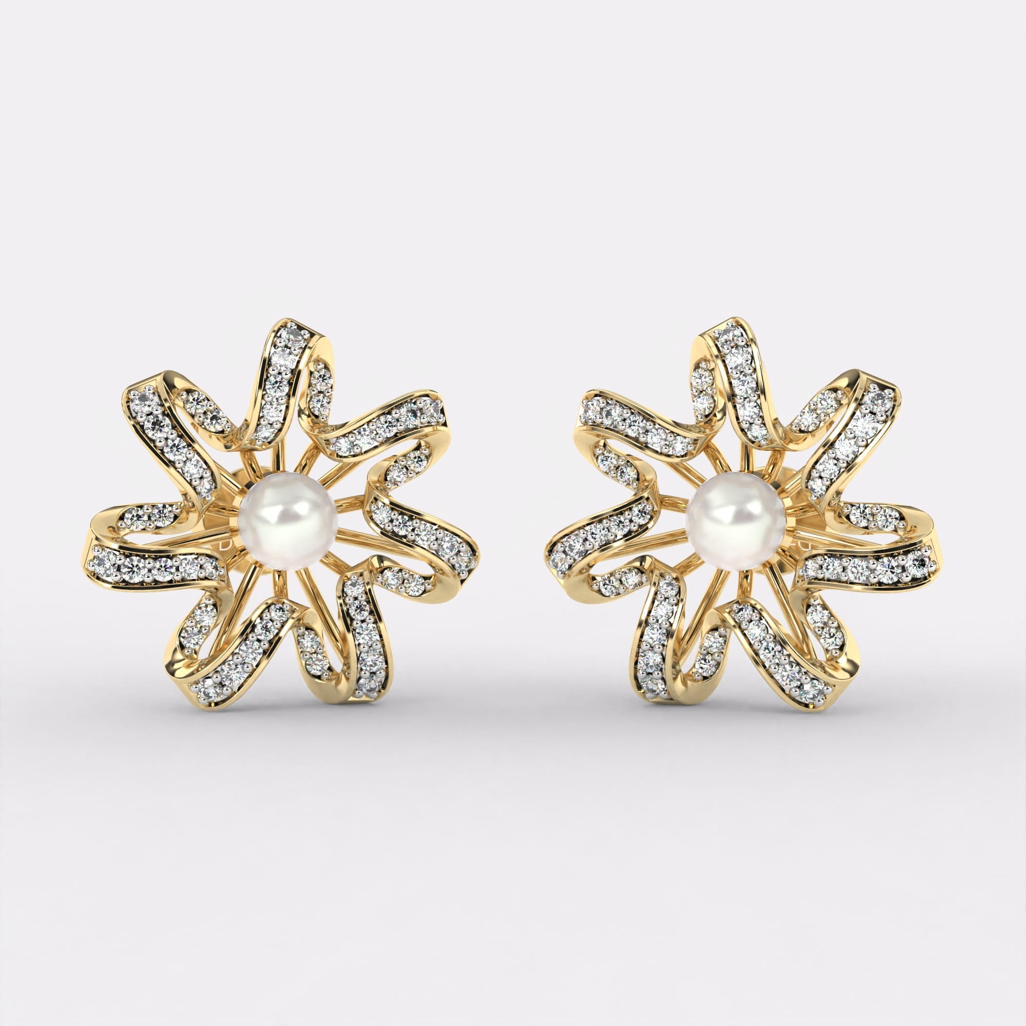 Spiral pearl Diamond Earrings