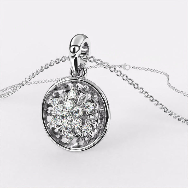 Circular floral Diamond Pendant In 925 Silver