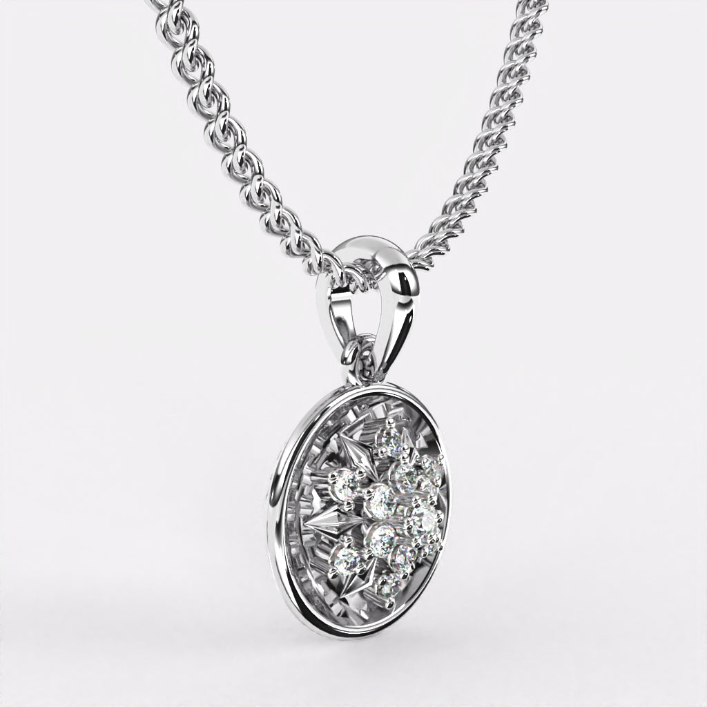 Circular floral Diamond Pendant In 925 Silver