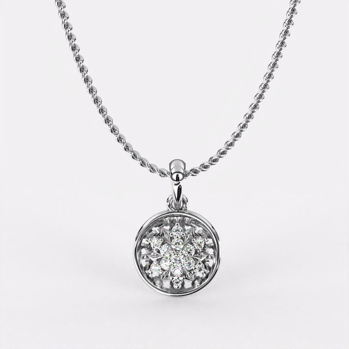 Circular floral Diamond Pendant In 925 Silver