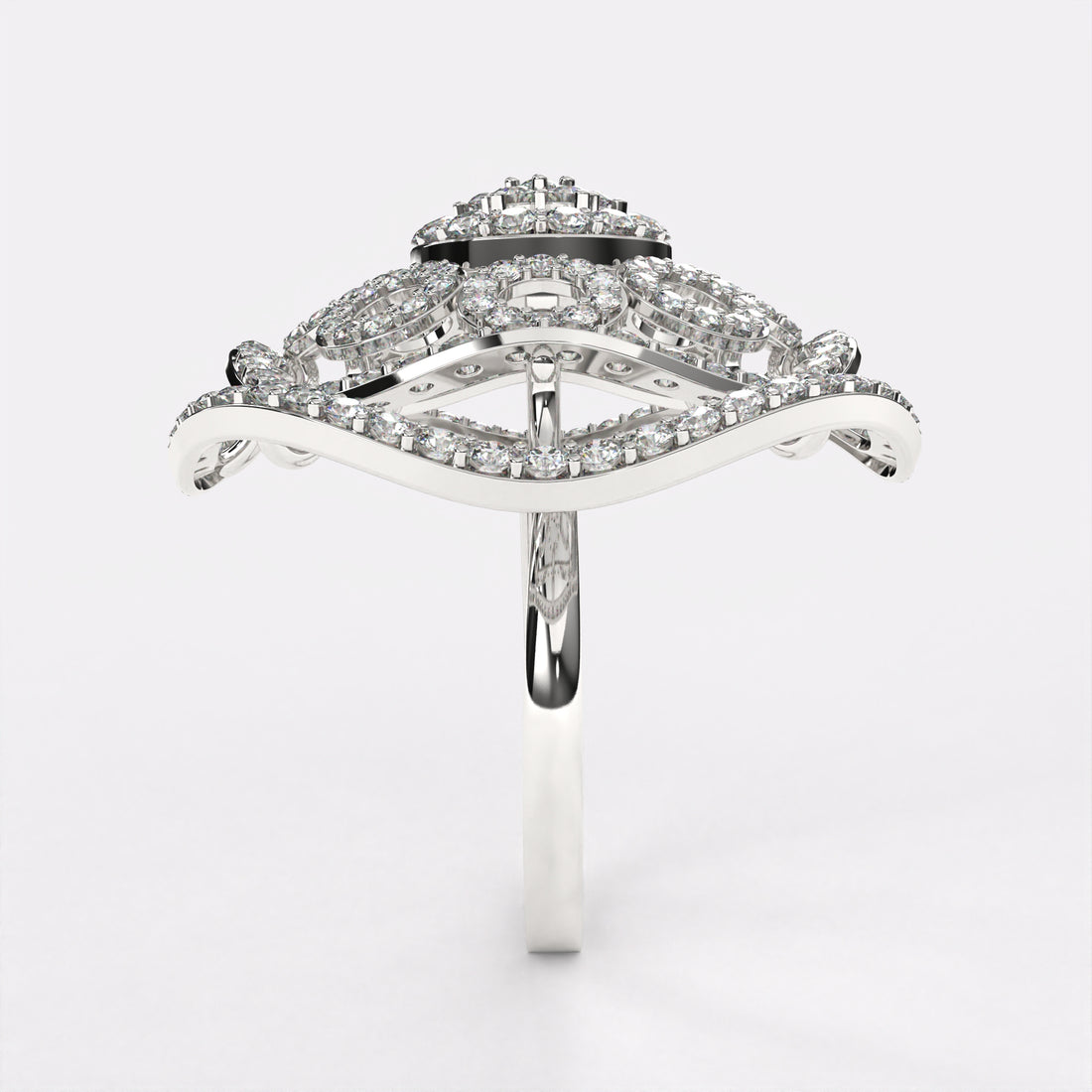 Circular wavy Diamond Ring in 925 Silver