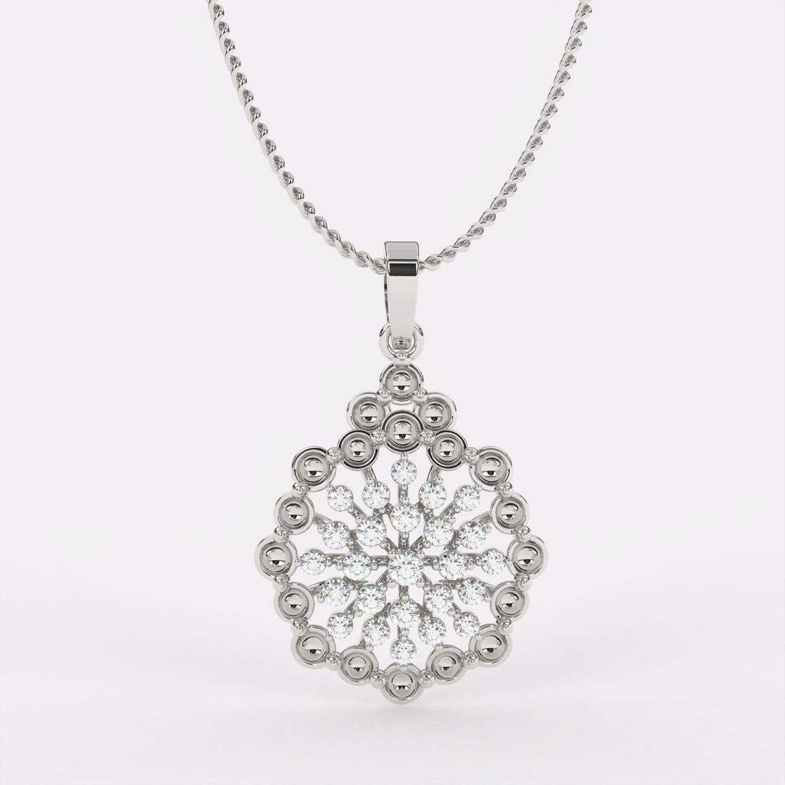 Classic Halo Diamond Pendant In 925 Silver