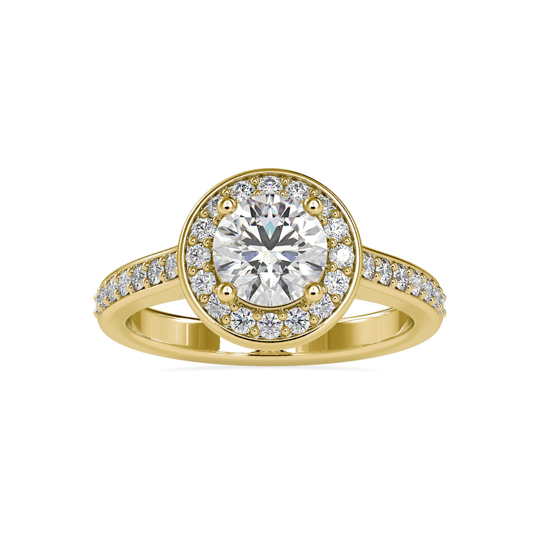 Classic Halo Diamond Ring with Side Accents