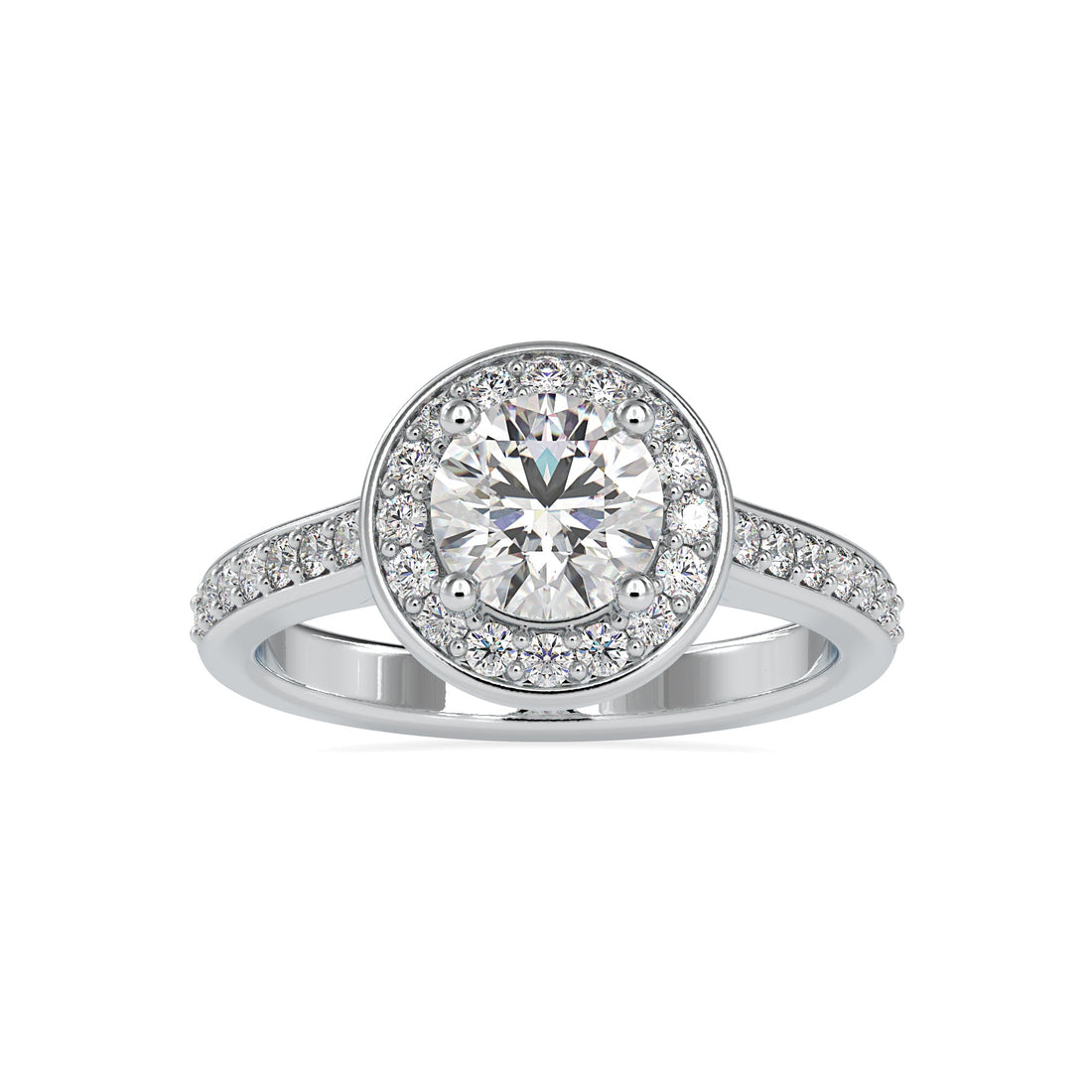 Classic Halo Diamond Ring with Side Accents 4