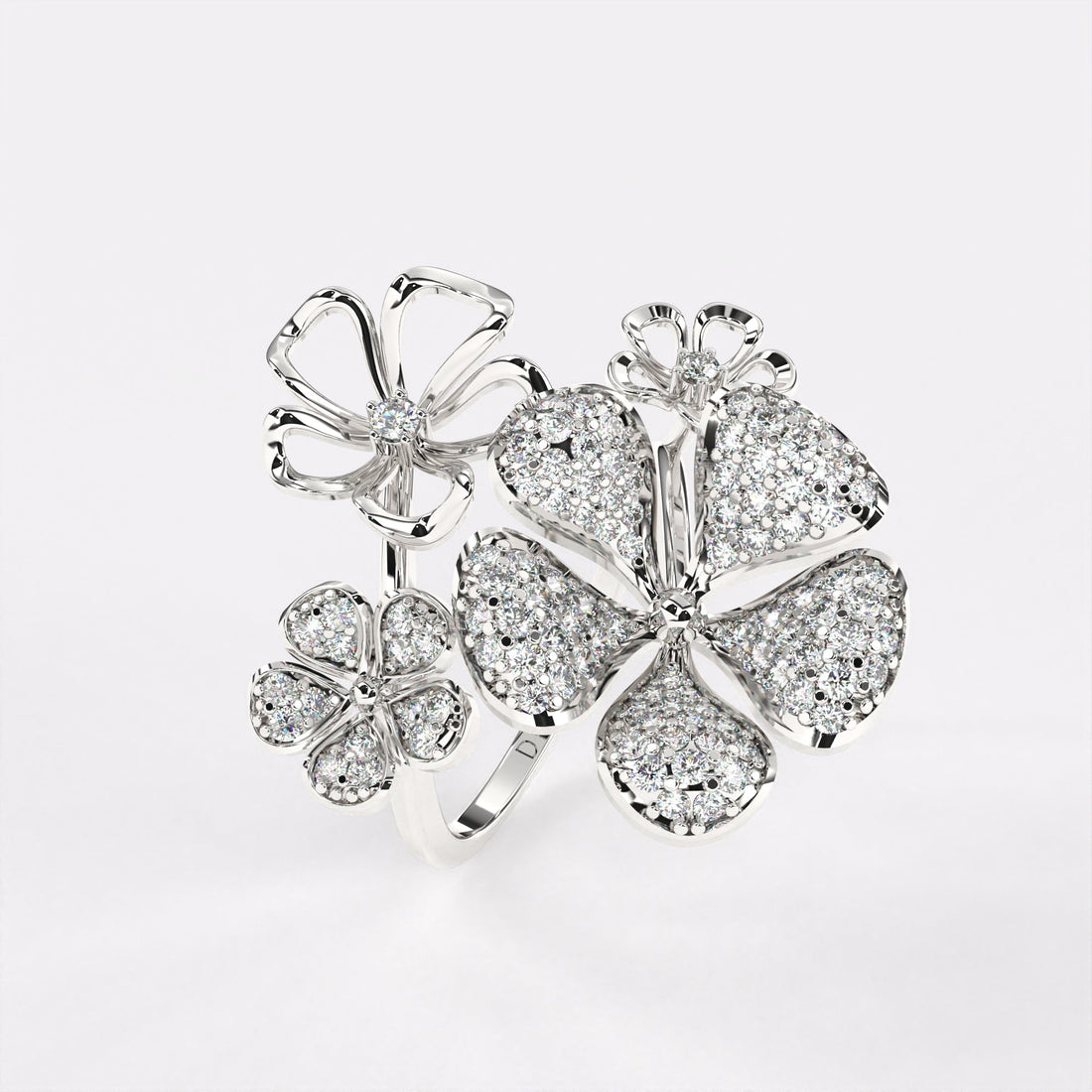 Cluttered Sparkling Diamond Ring in 925 Silver