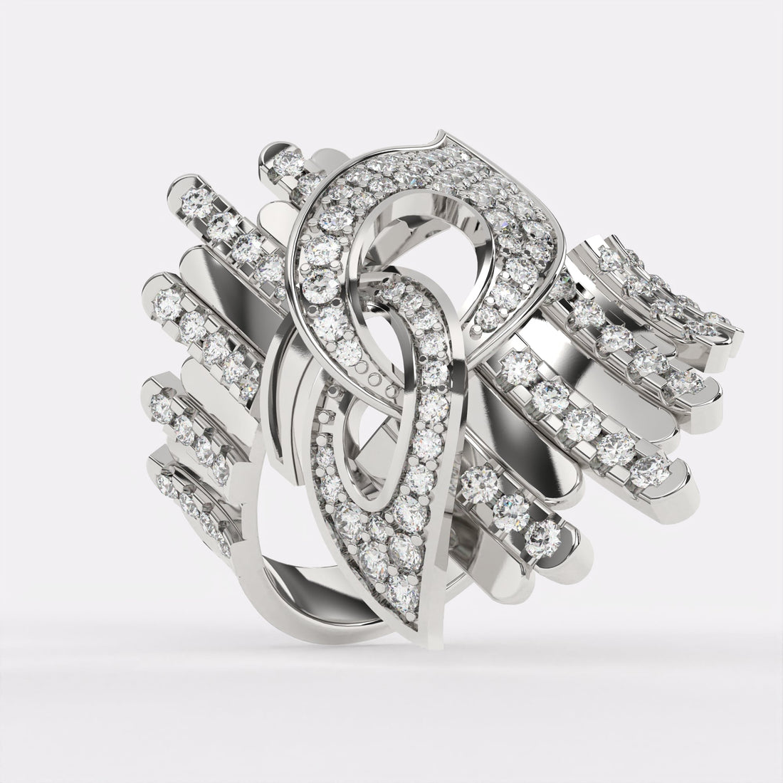 Crossed Currents Diamond Ring in 925 Silver