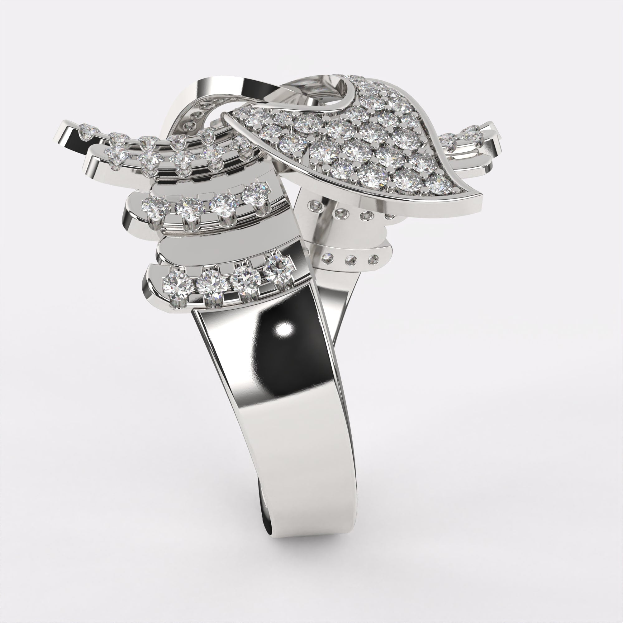 Crossed Currents Diamond Ring in 925 Silver