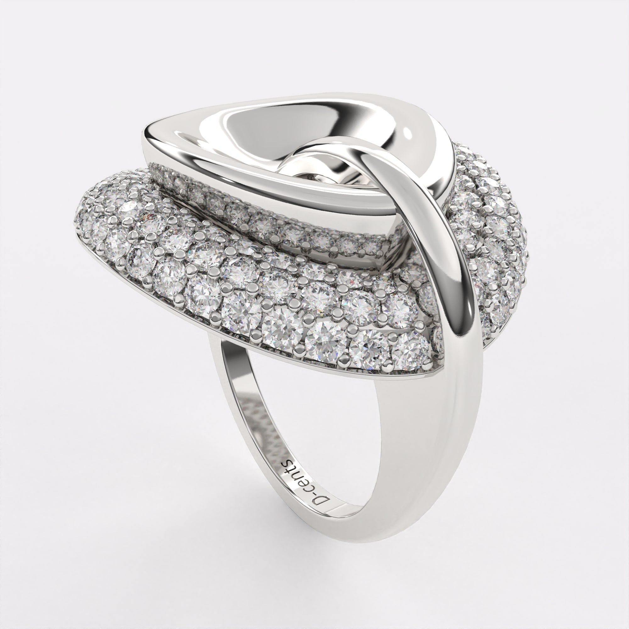 Curved Diamond Shell Ring in 925 Silver