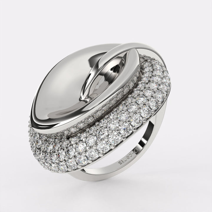 Curved Diamond Shell Ring in 925 Silver