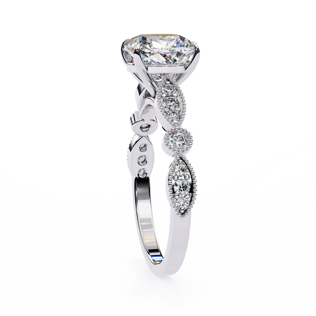 Cushion Cut Diamond Engagement Ring – Vintage Milgrain12