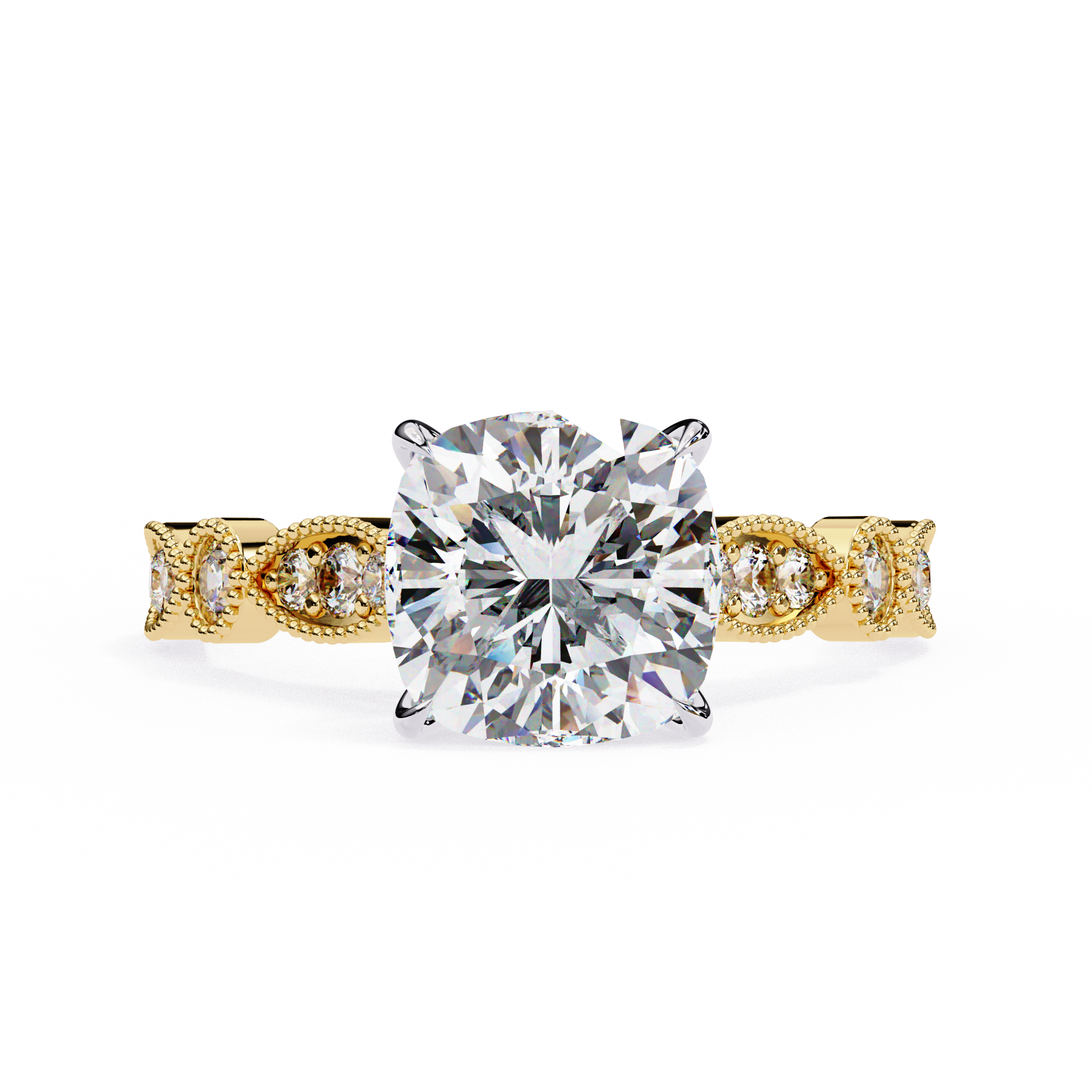 Cushion Cut Diamond Engagement Ring – Vintage Milgrain6