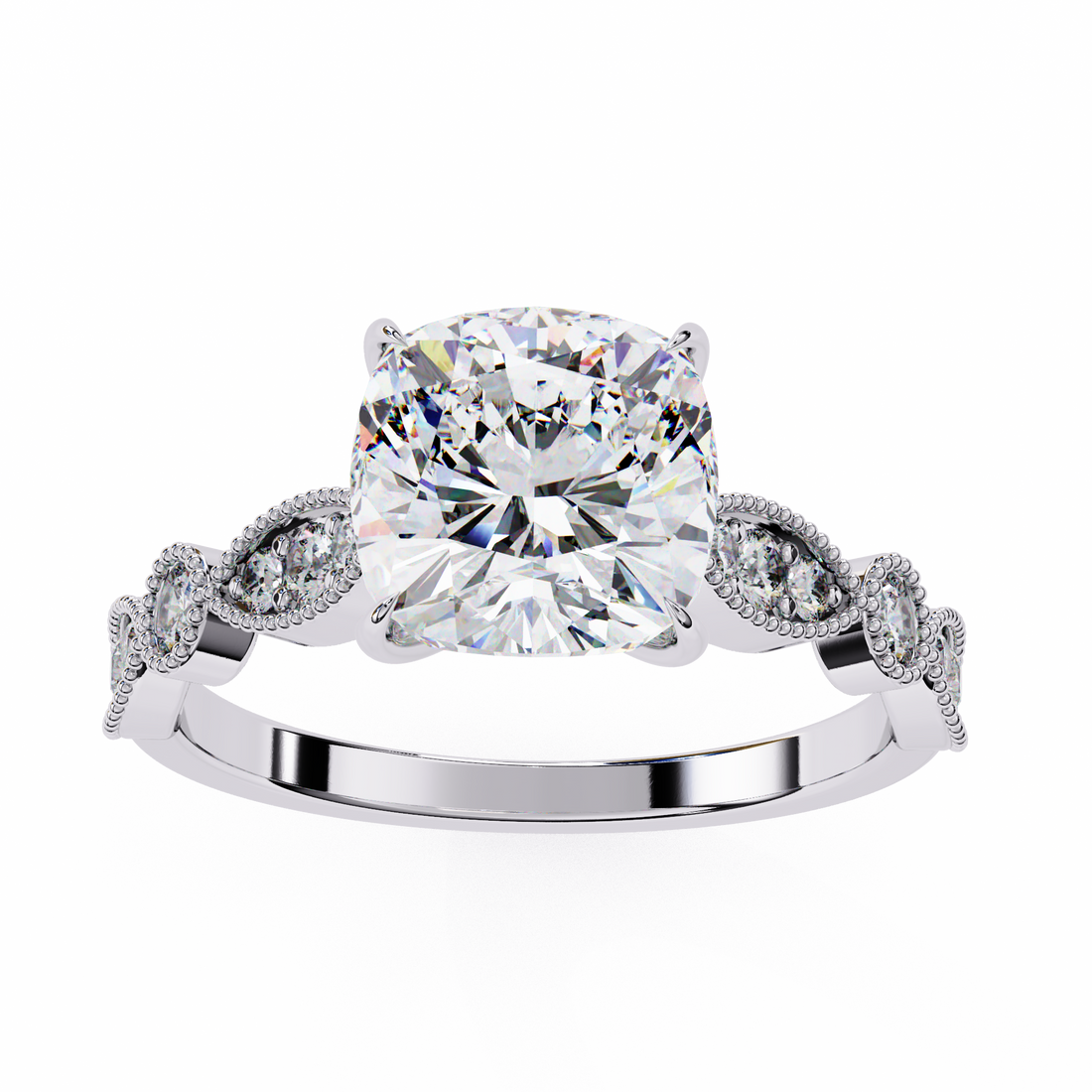 Cushion Cut Diamond Engagement Ring – Vintage Milgrain9