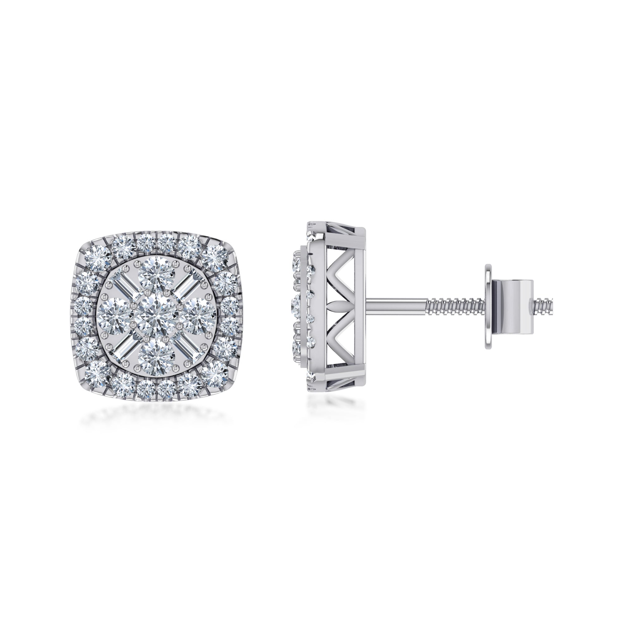 Cushion Cut Halo Cluster Lab Grown Diamond Earrings