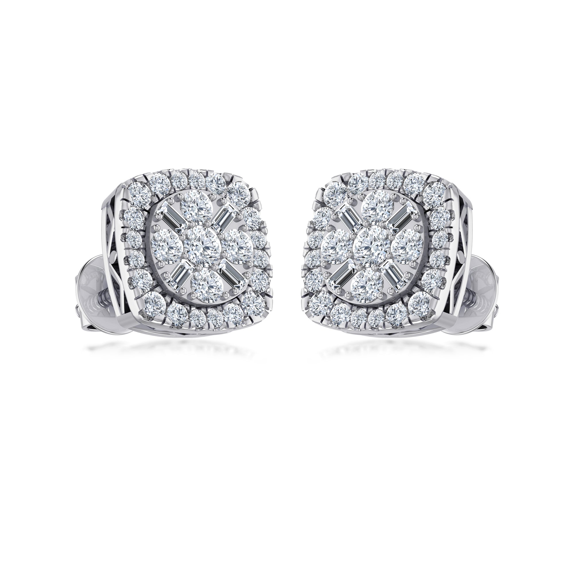 Cushion Cut Halo Cluster Lab Grown Diamond Earrings