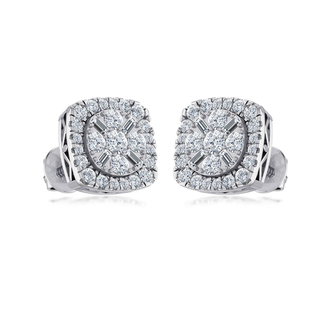Cushion Cut Halo Cluster Lab Grown Diamond Earrings