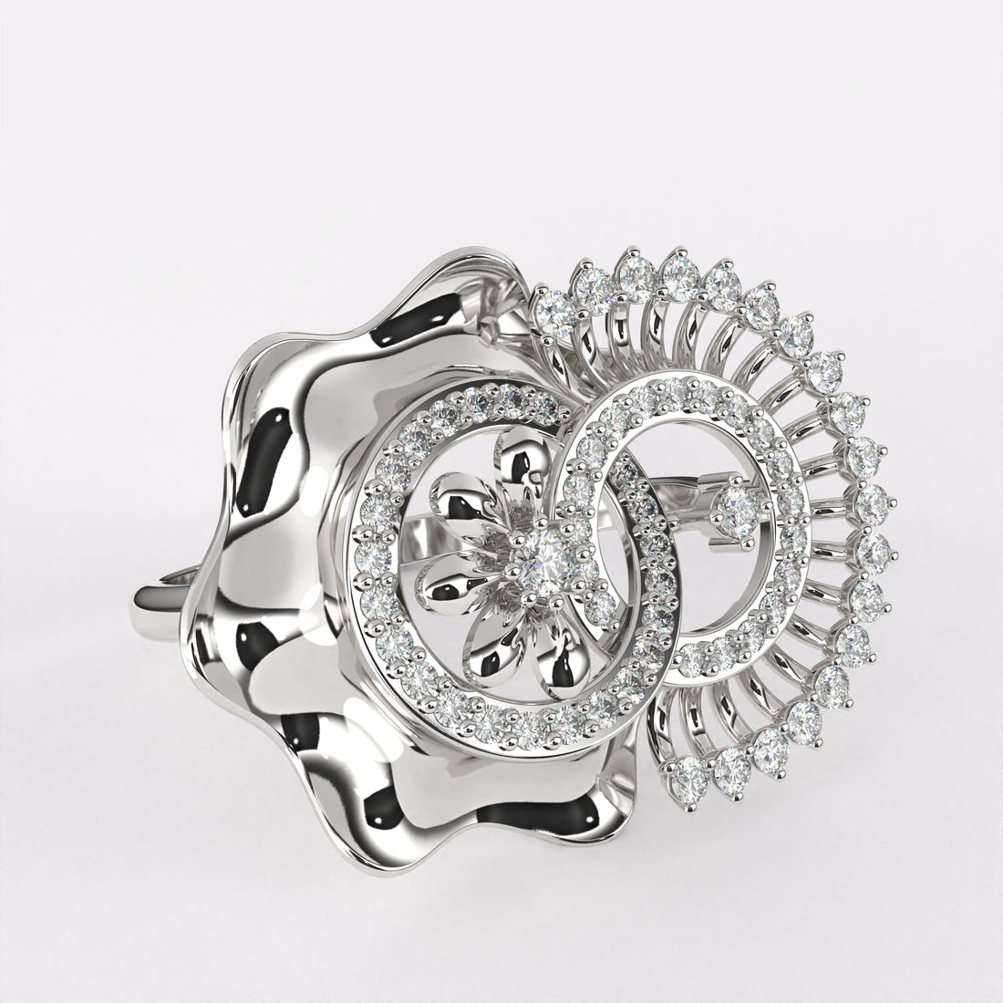 Double Circle 14k Gold Diamond Ring